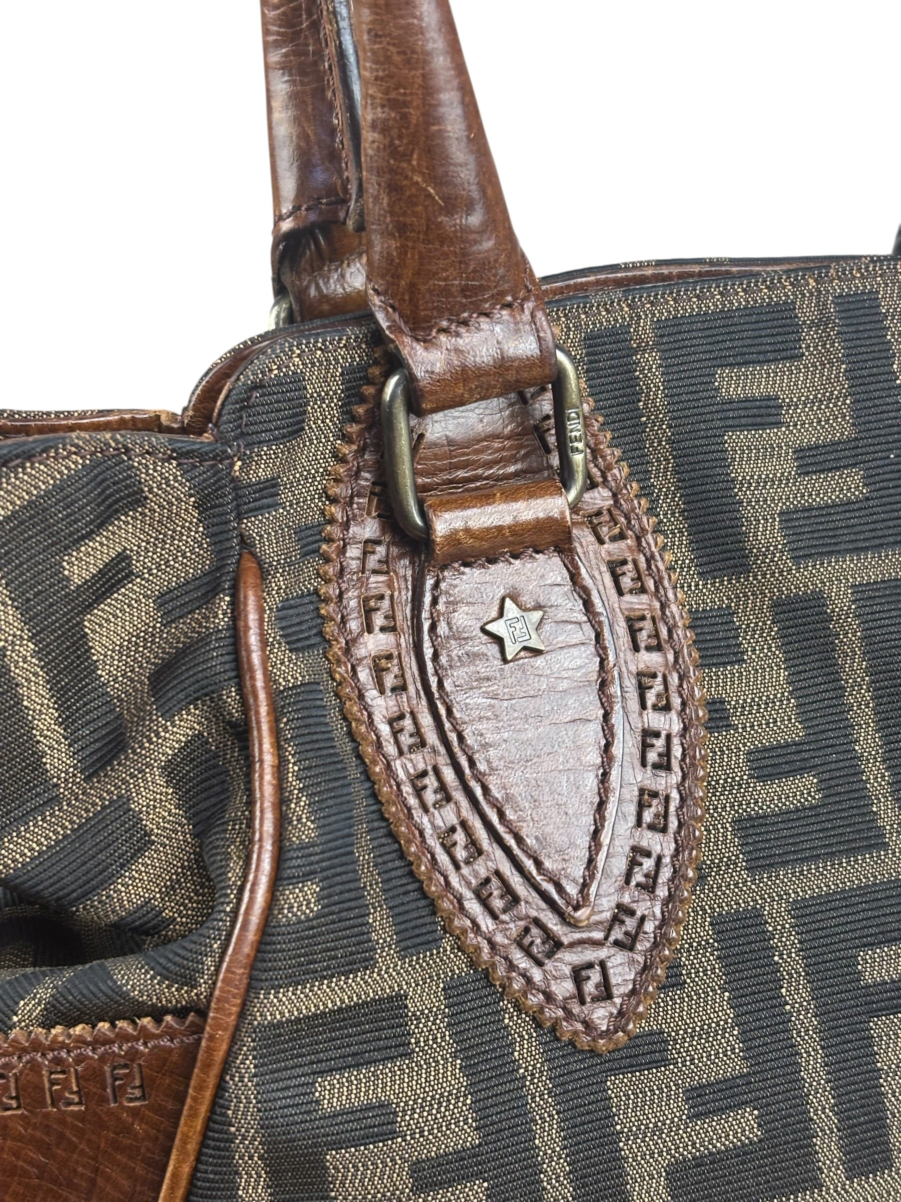 Fendi Vintage Leather Trim Zucca Etnico/Du Jour Tote Bga
