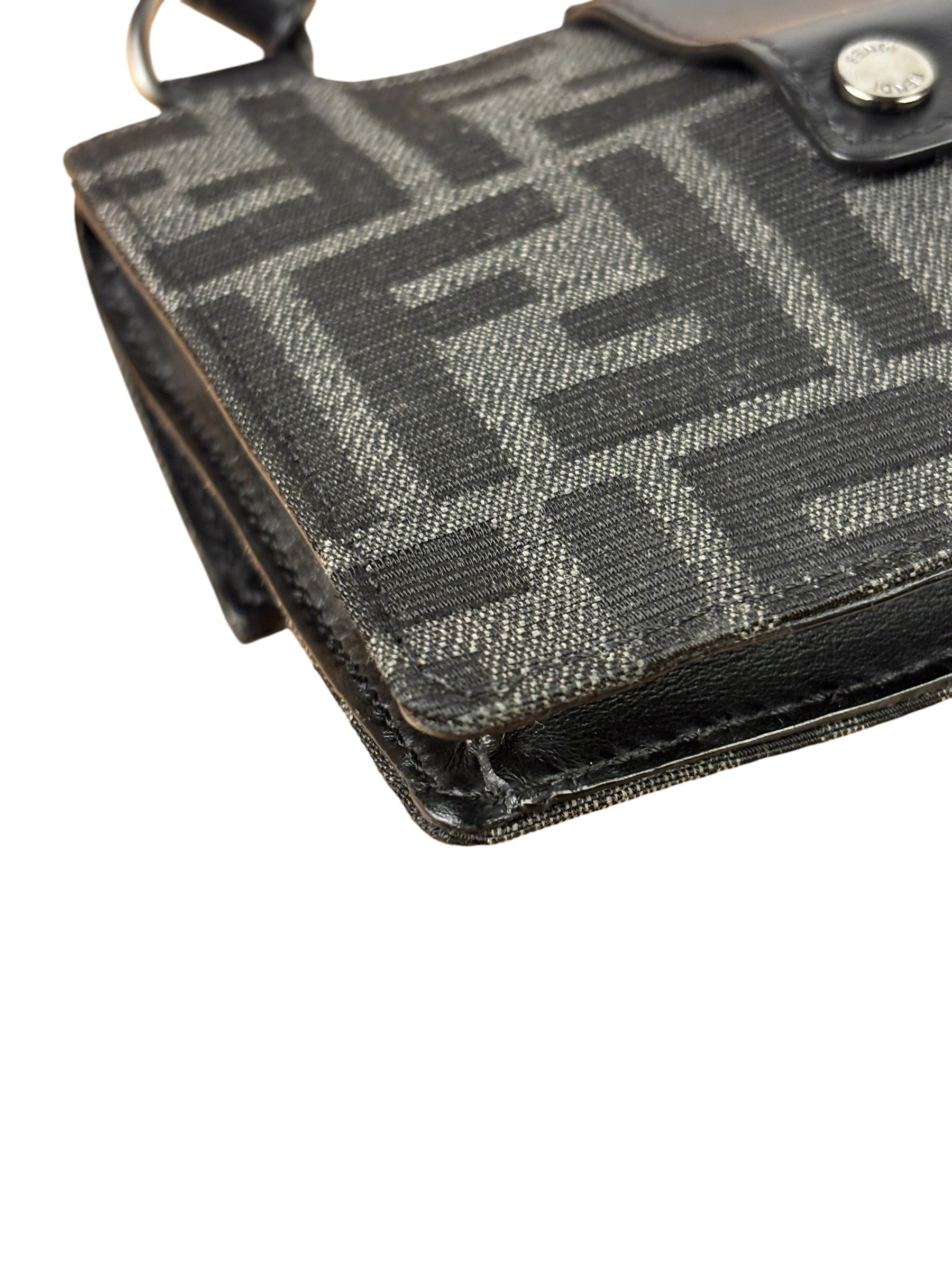 Fendi FF Black Canvas Flap Mini Baguette Shoulder Bag