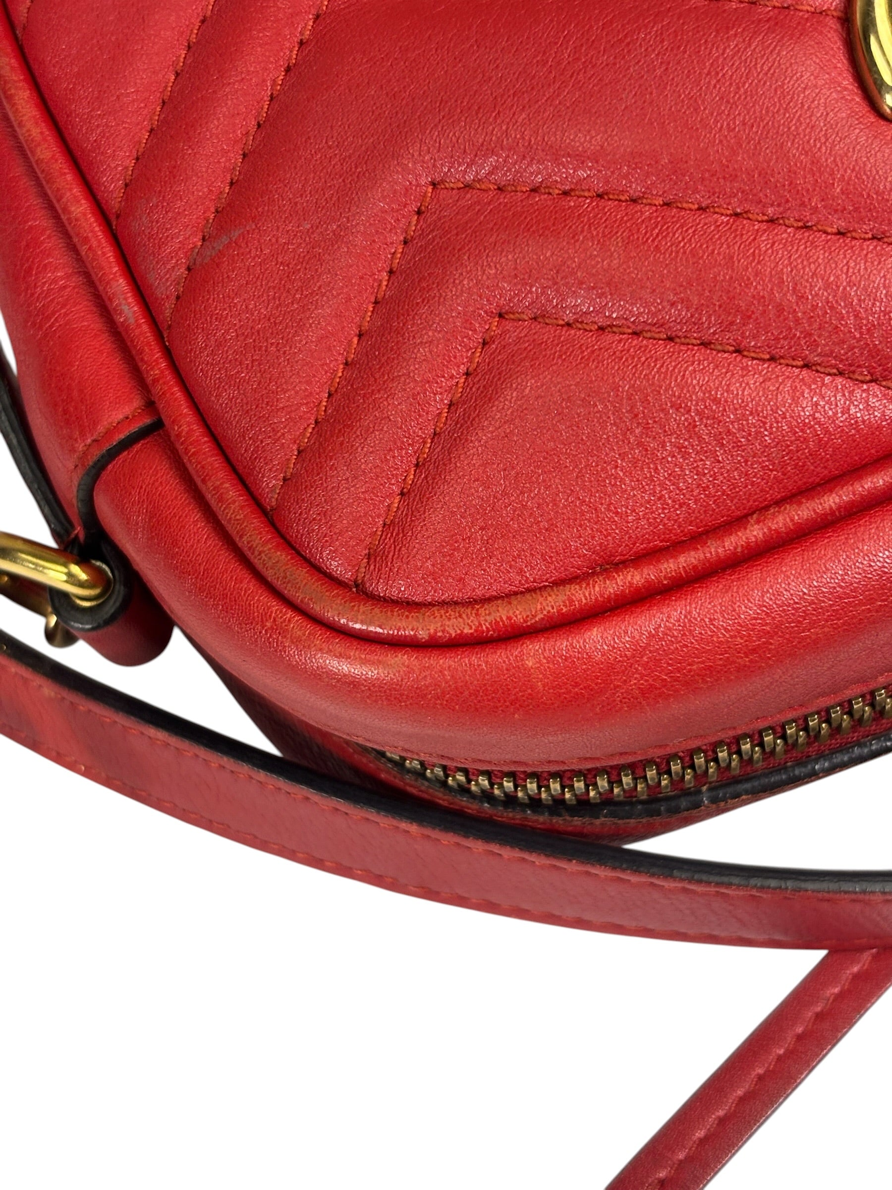 Gucci Red Leather Marmont Small Camera Bag