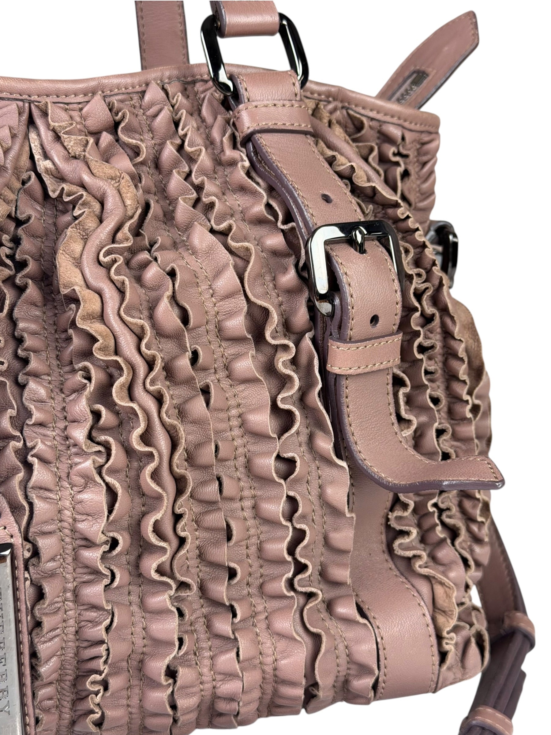 Burberry Purple Leather Ruffled Lowery Bag