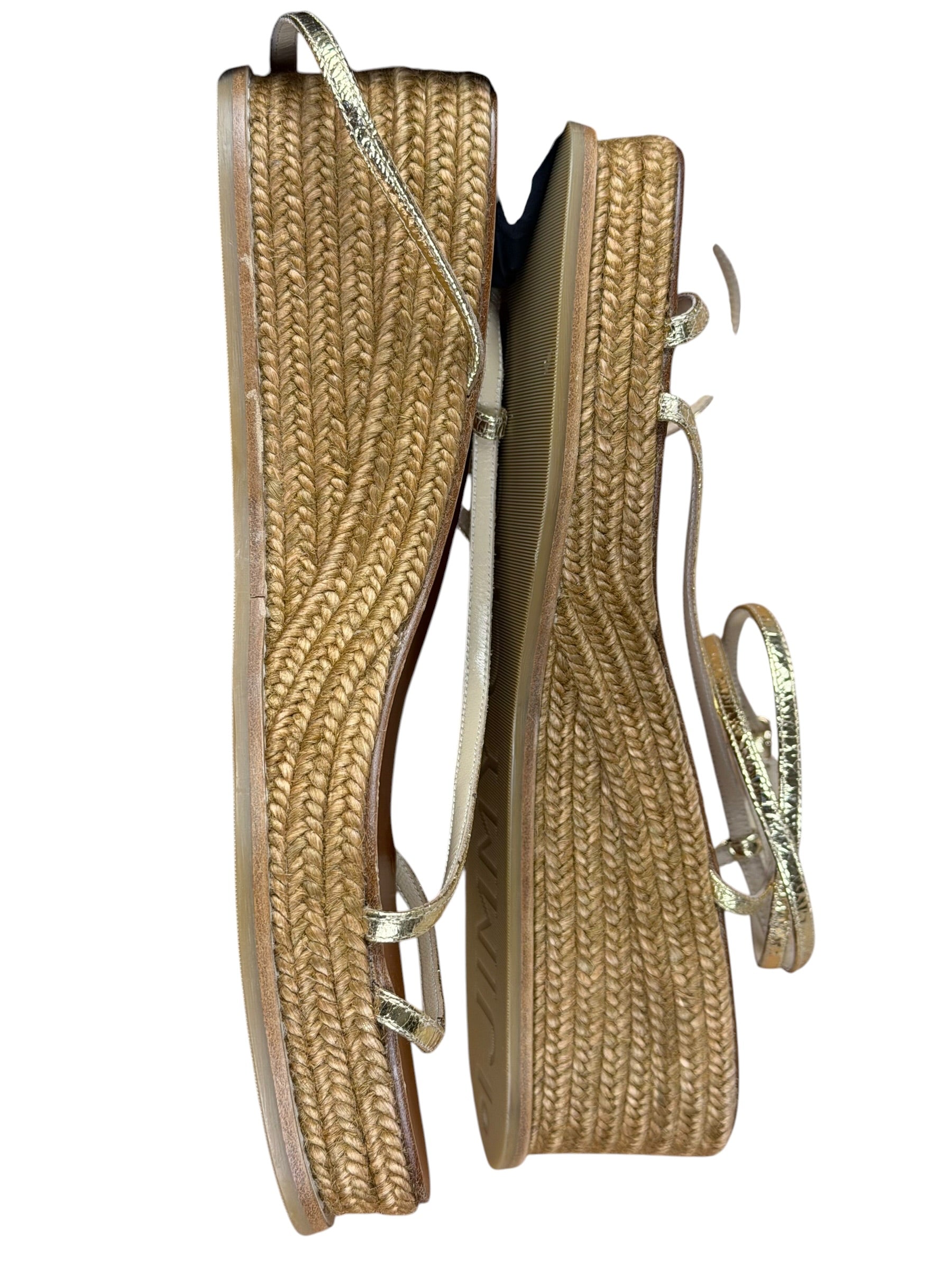 Jimmy Choo Brown Drive Metallic Wedge Espadrille Sandals