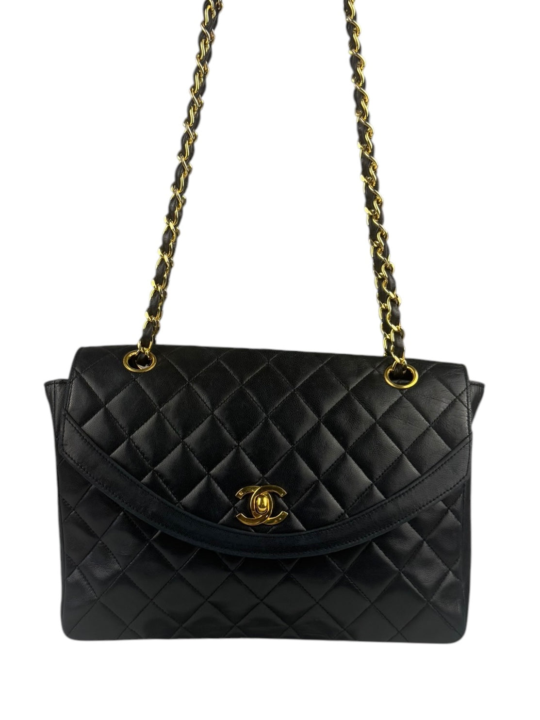 Chanel Black Quilted Lambskin Half Moon Flap 1989