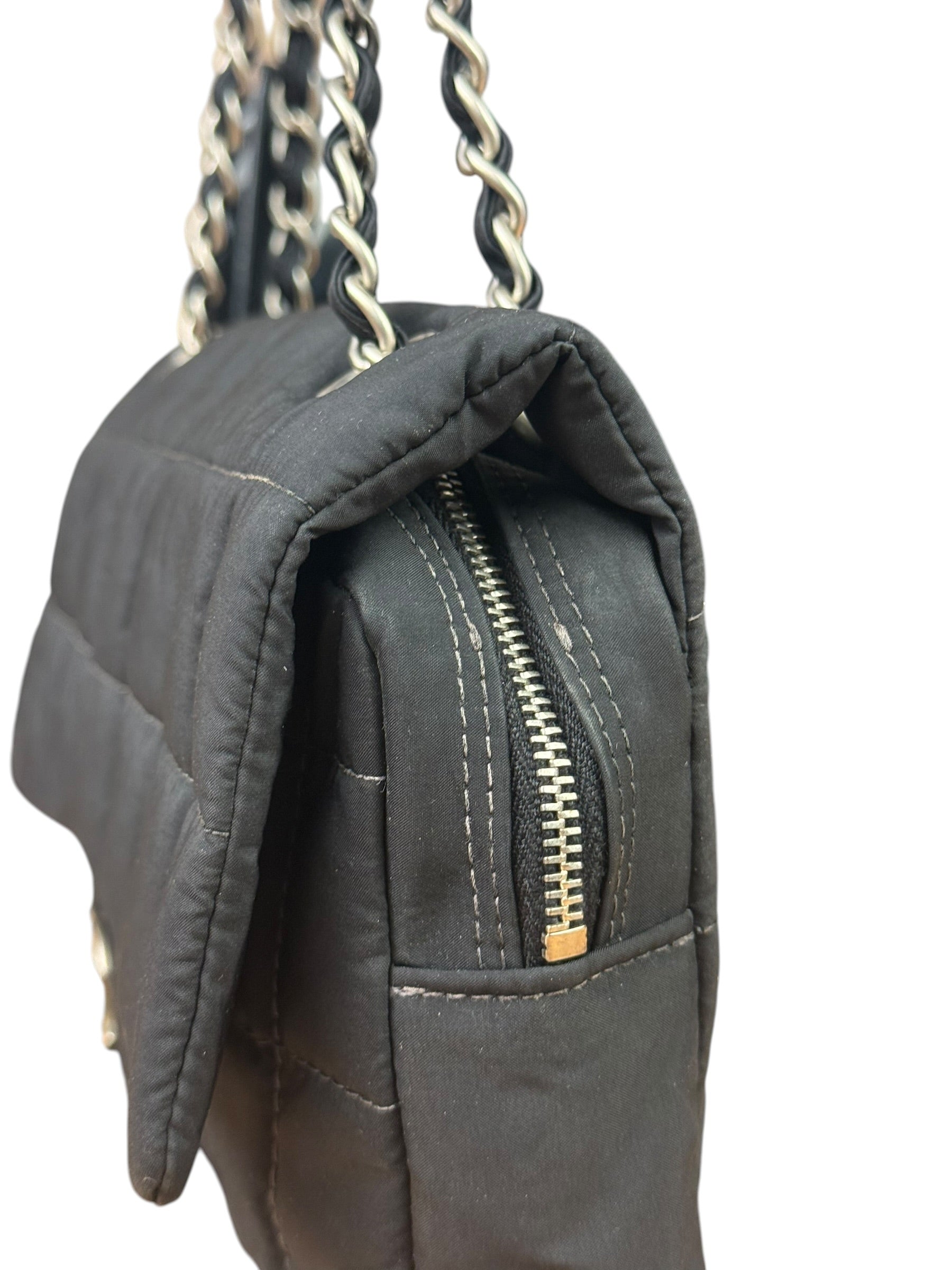 Chanel Black Nylon Chocolate Bar Chain Flap Bag 2002