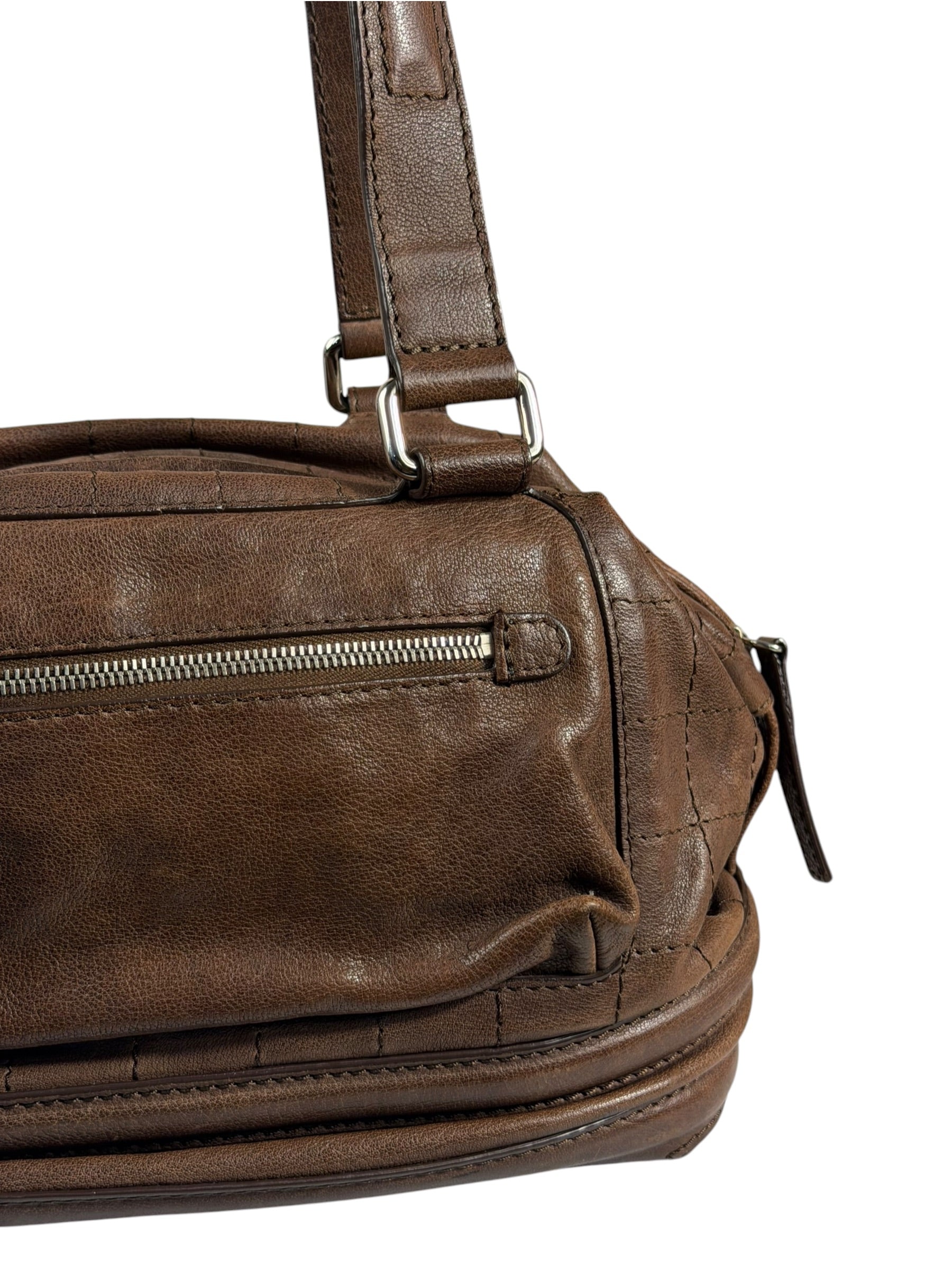 Chanel Brown Leather Essential Square Stitch Bowler Bag 2007