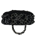 Chanel Black CC Jacquard Chain Silver Metallic Bowler Handbag 2005