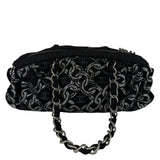 Chanel Black CC Jacquard Chain Silver Metallic Bowler Handbag 2005