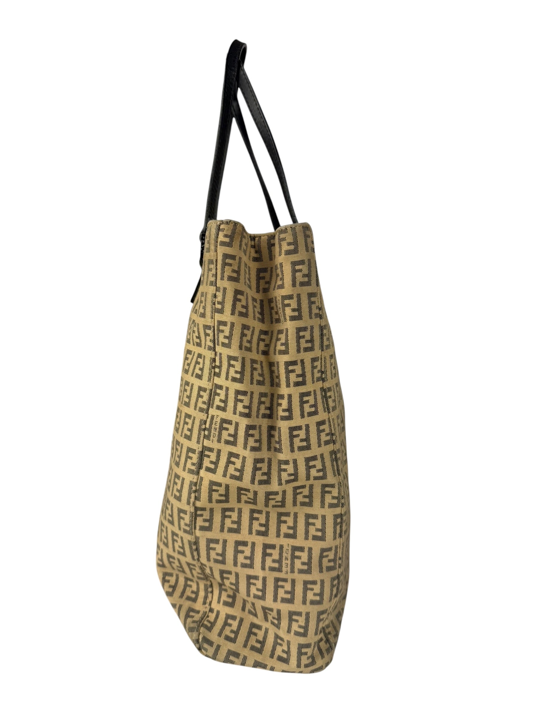 Fendi FF Beige Canvas Double Pocket Tote Bag