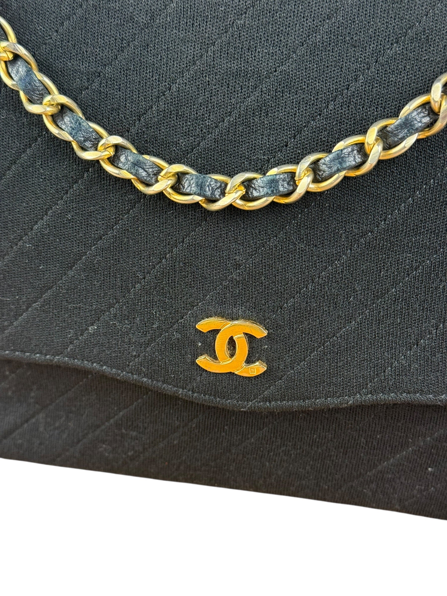 Chanel Vintage Black Cotton Quilted Flap Bag
