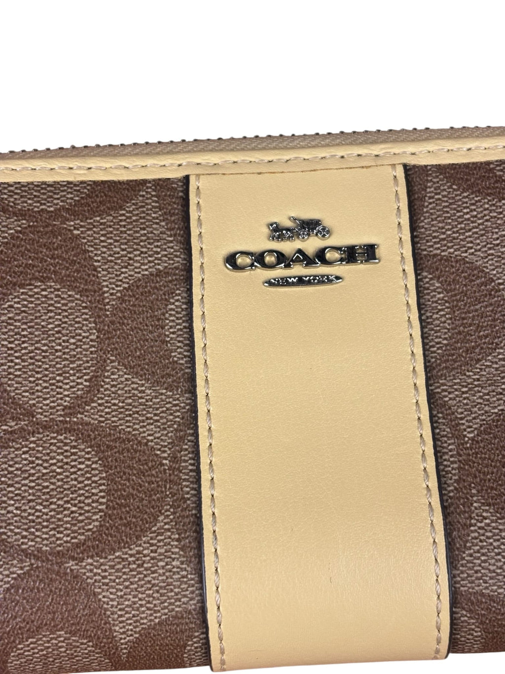 Coach Beige/Brown Leather C Signature Zip-Around Long Wallet