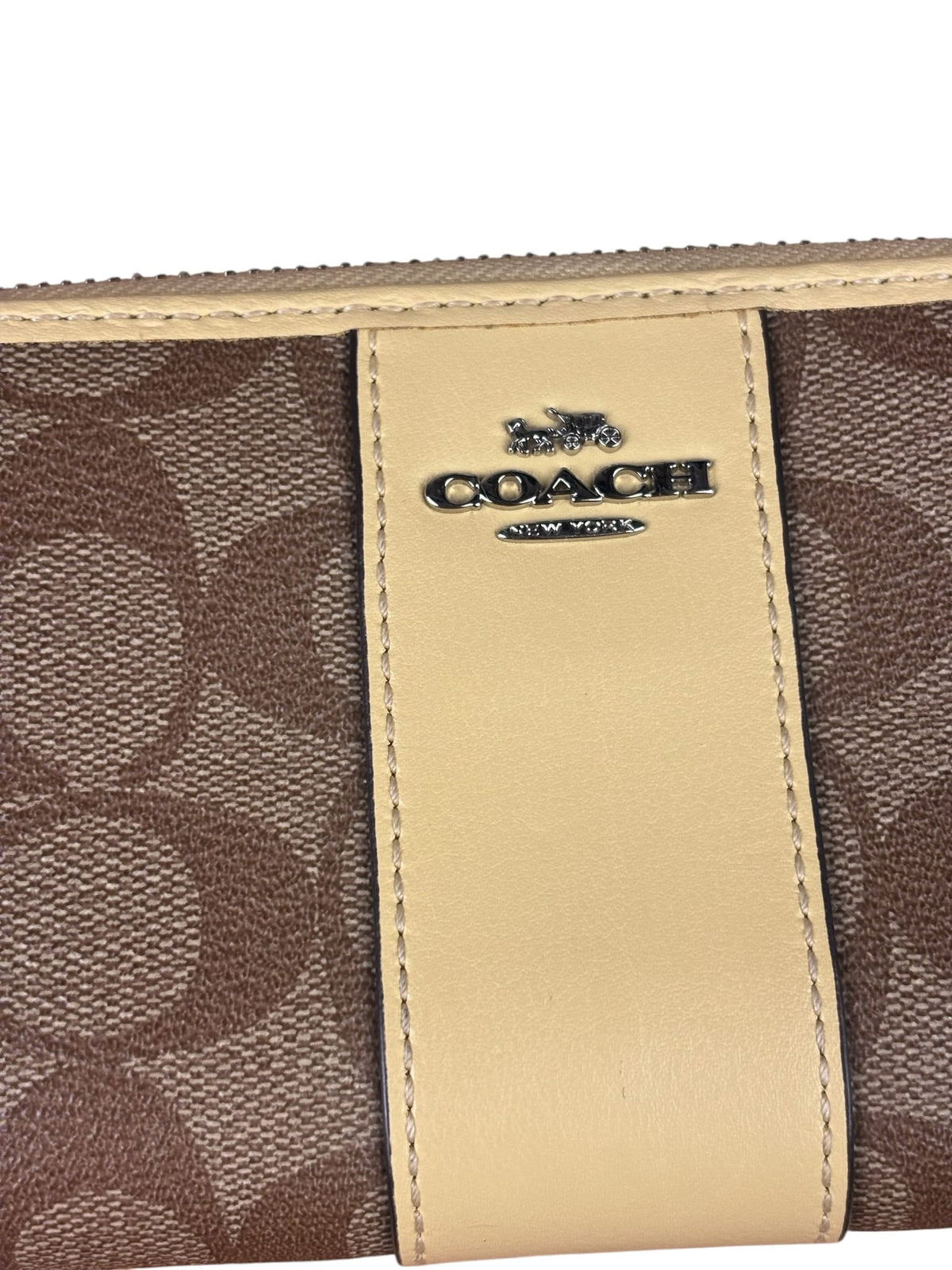 Coach Beige/Brown Leather C Signature Zip-Around Long Wallet