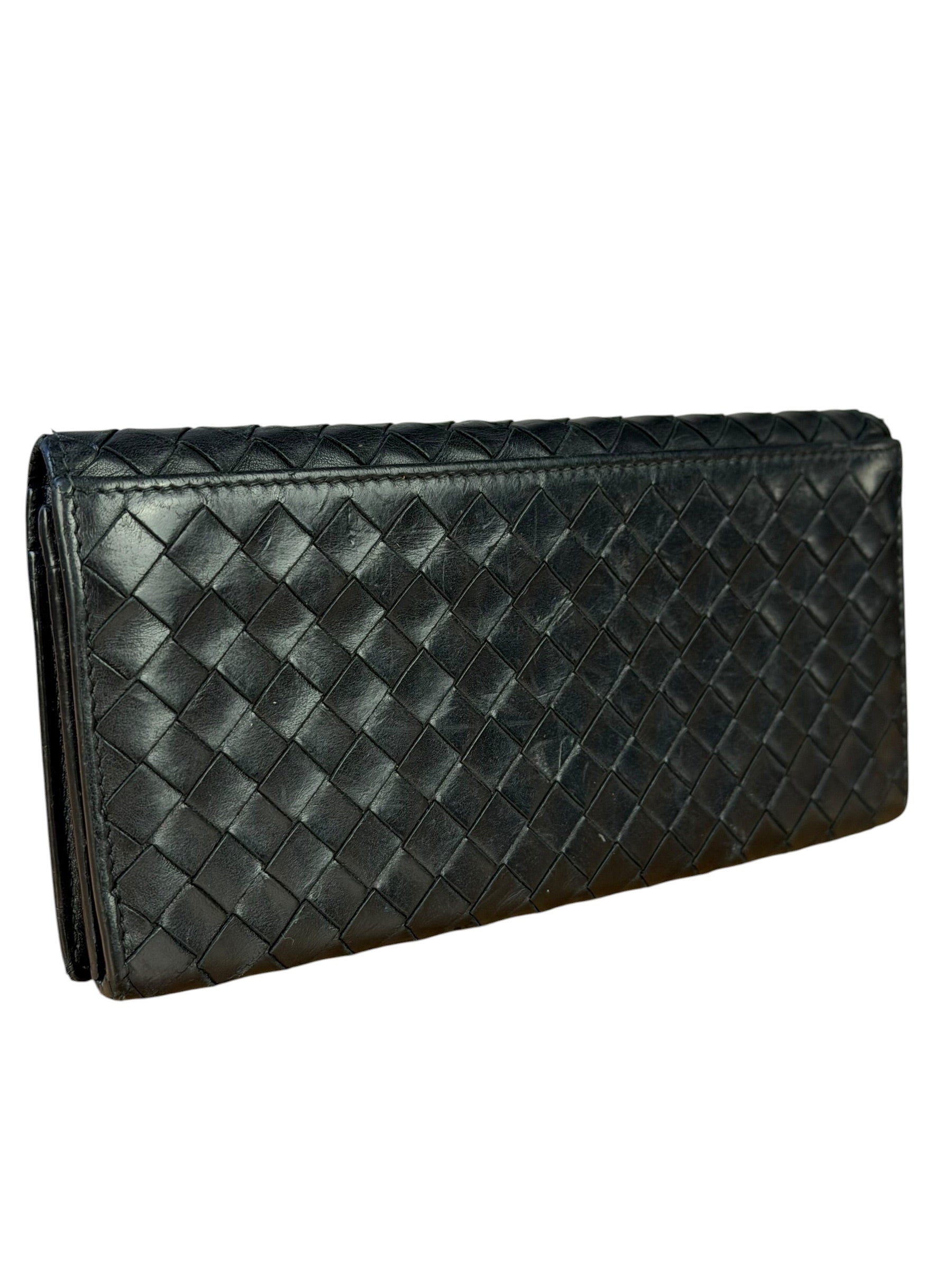 Bottega Veneta Black Intercciato Long Wallet