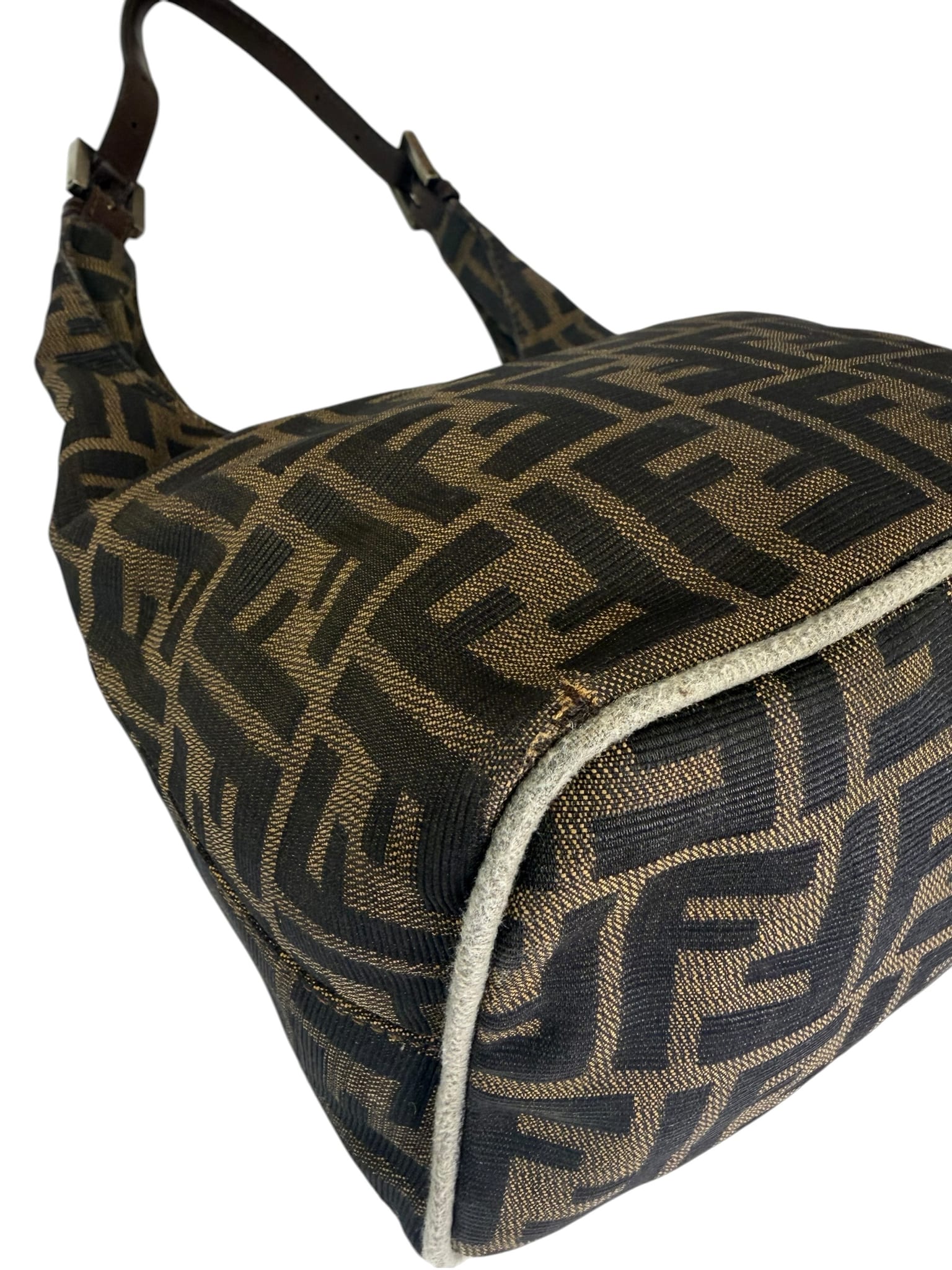 Fendi Brown Leather Trim Zucca Hobo Bag