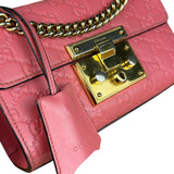 Gucci GG Pink Embossed Leather Small Padlock Chain Bag