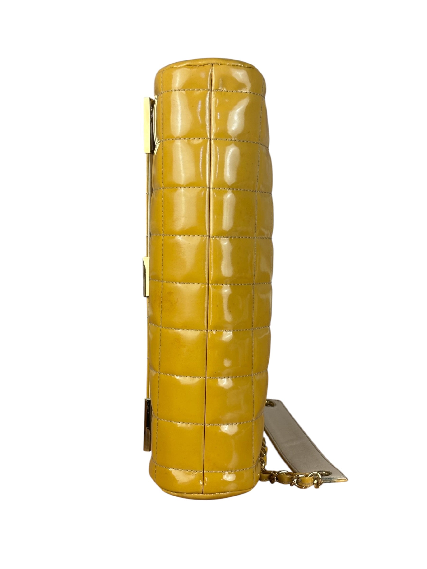 Chanel Yellow Patent Chocolate Bar Quilted CC Shoulder Bag 2002