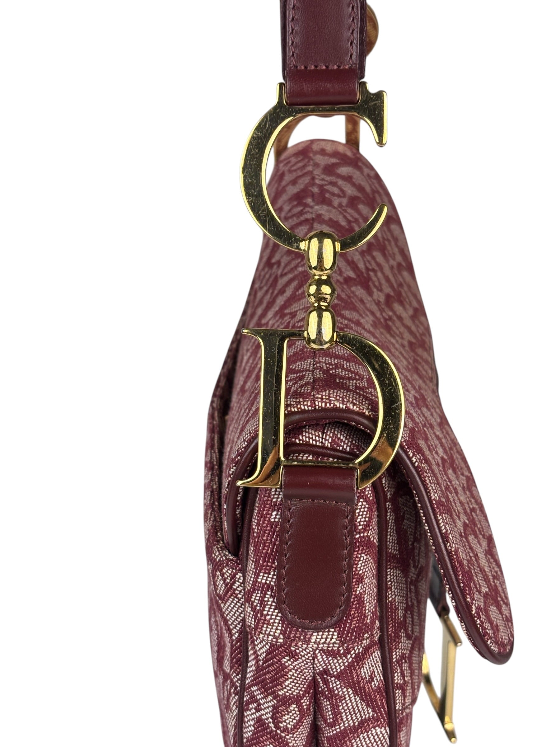 Christian Dior Burgundy Leather Oblique Saddle Handbag