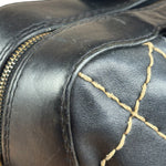 Chanel Vintage Black Leather Wild Stitch Bowler Shoulder Bag 2001