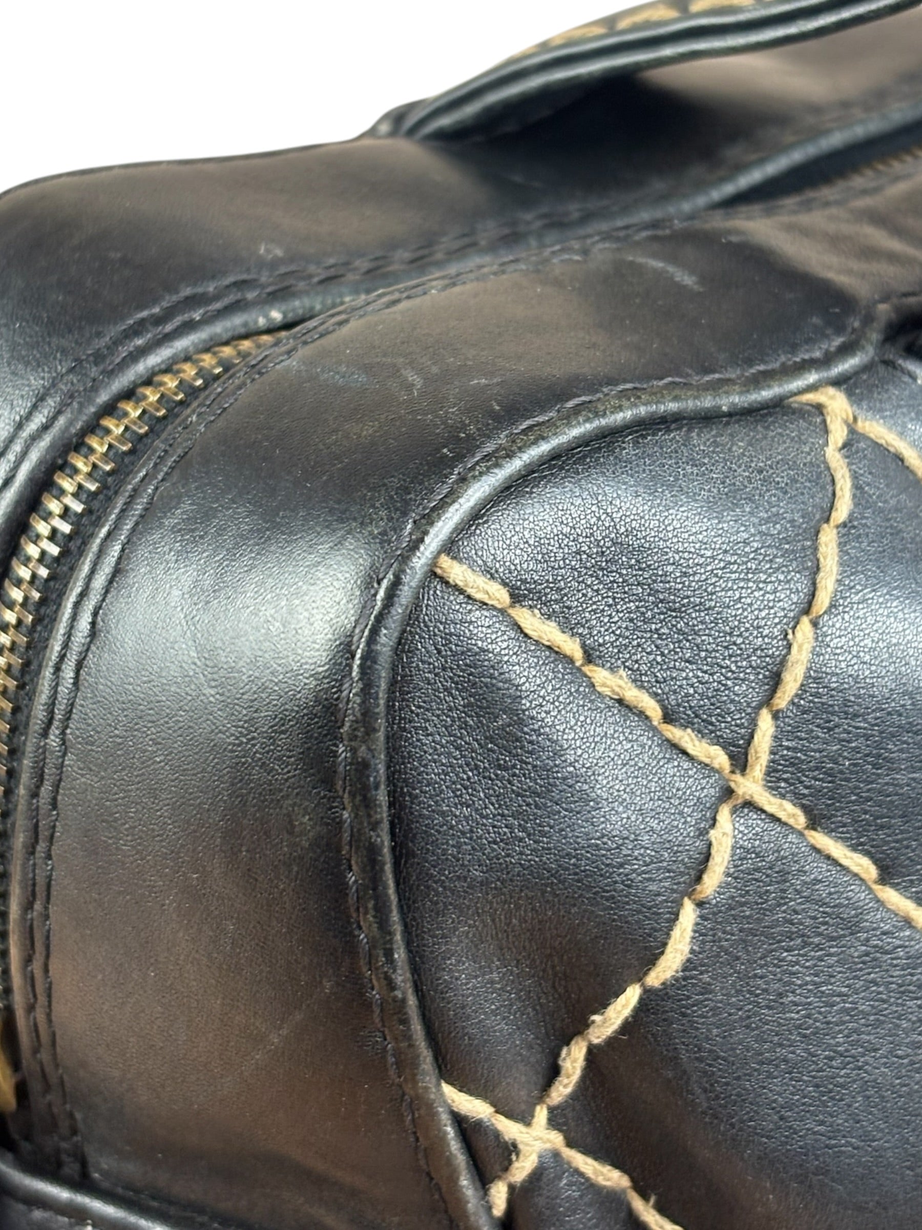 Chanel Vintage Black Leather Wild Stitch Bowler Shoulder Bag 2001