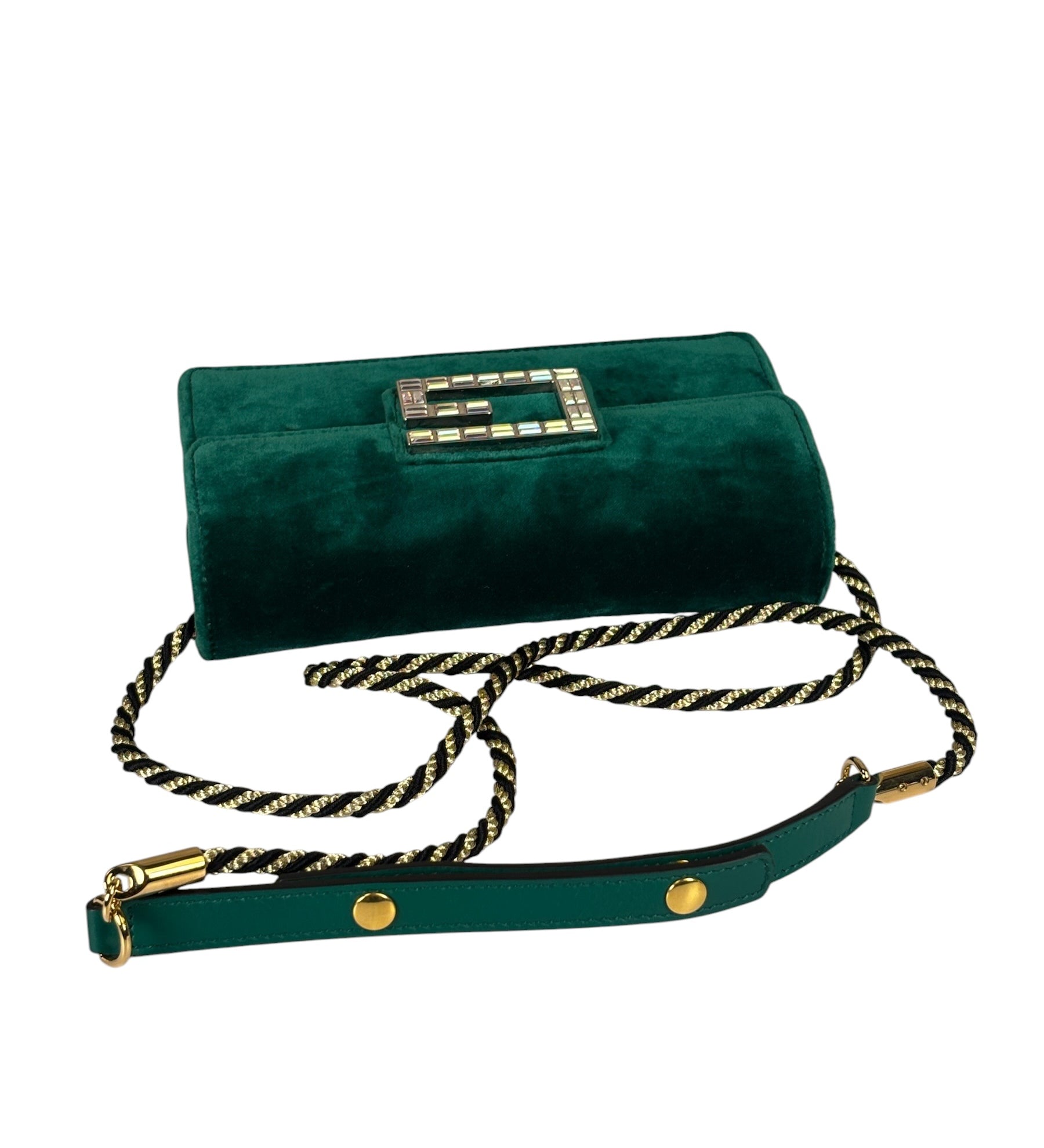 Gucci Green Velvet/Leather Trim Square G Broadway Shoulder Bag