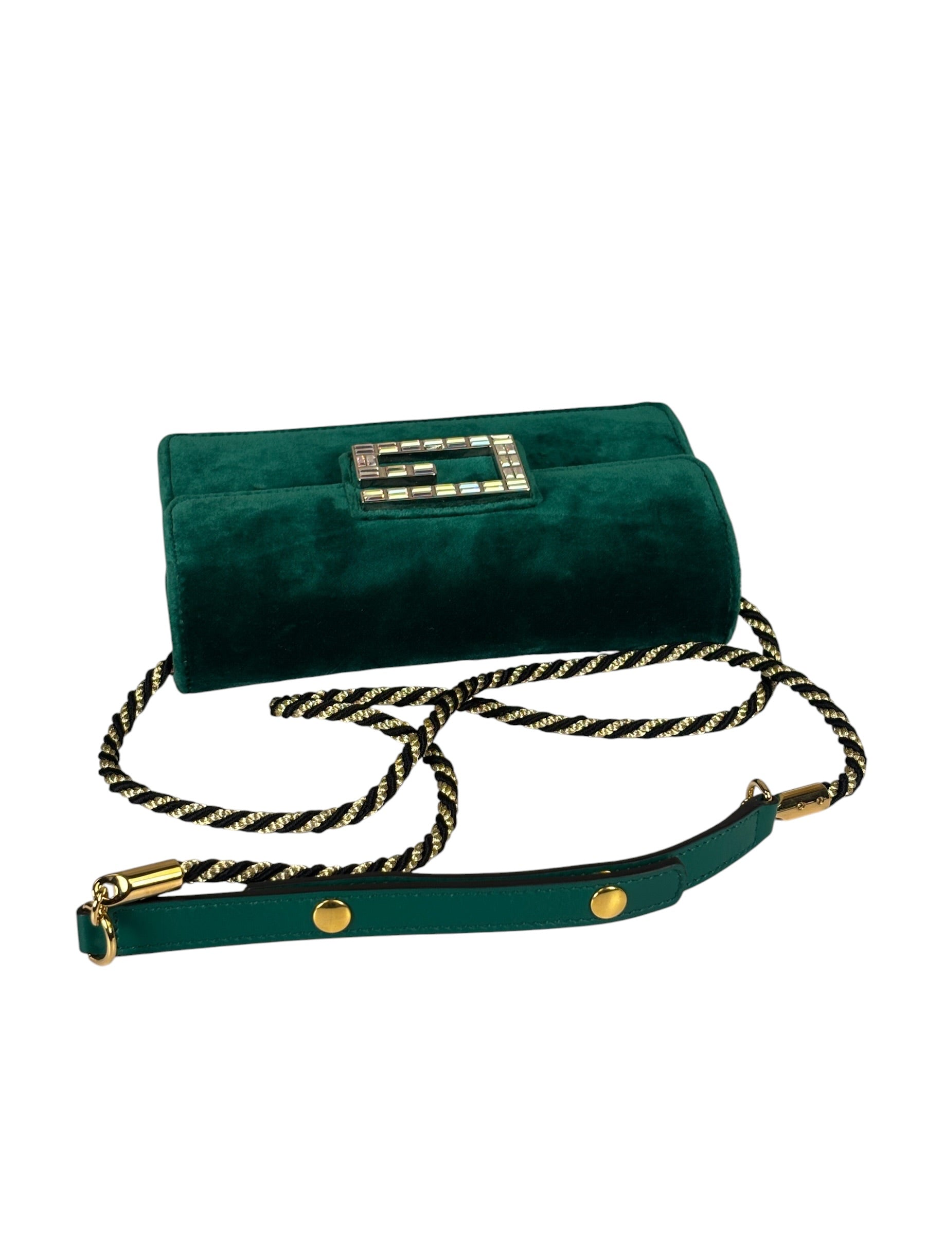Gucci Green Velvet/Leather Trim Square G Broadway Shoulder Bag