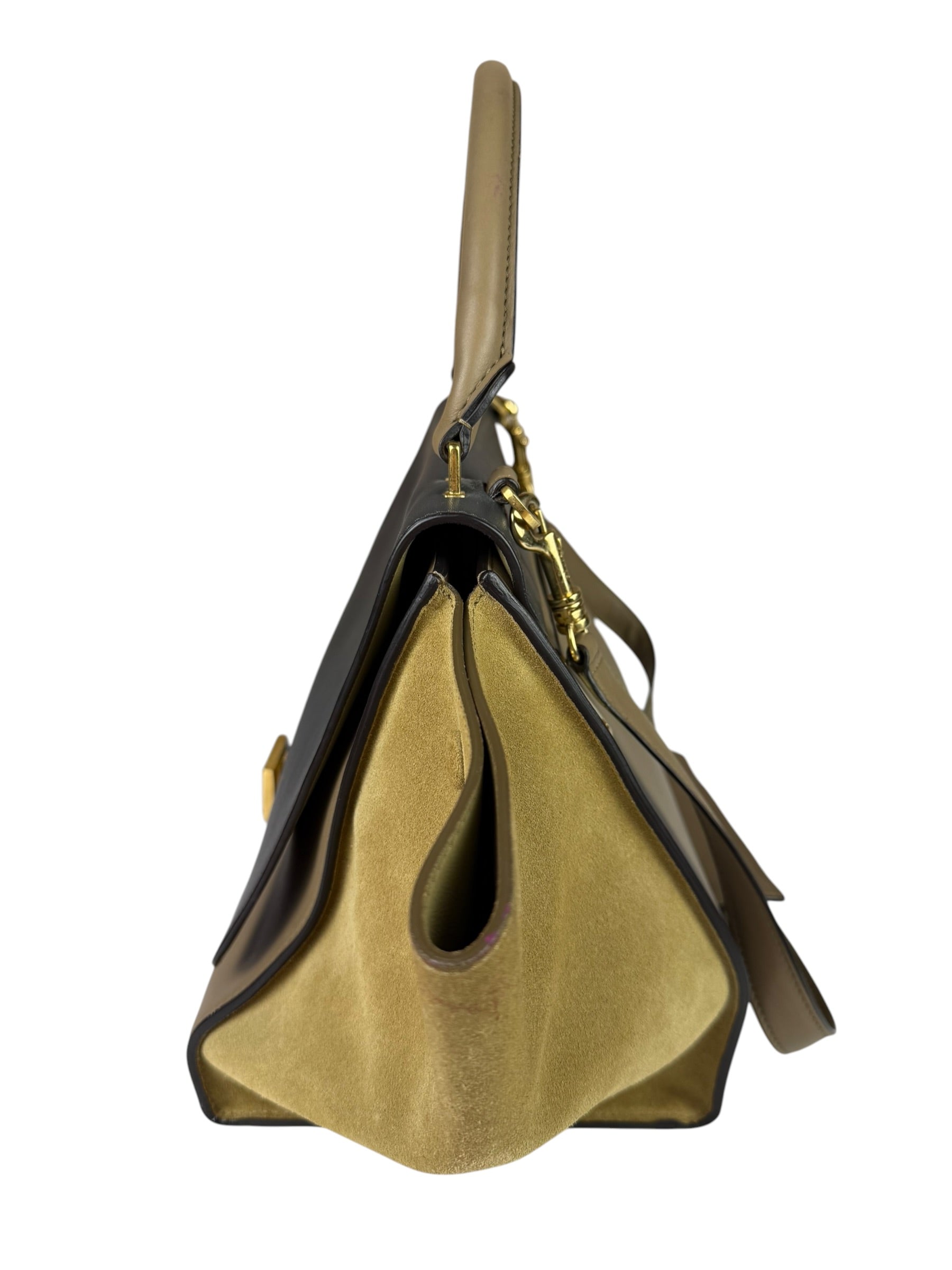 Celine Tri-Color Beige Leather/Suede Trapeze Medium Two-Way Bag