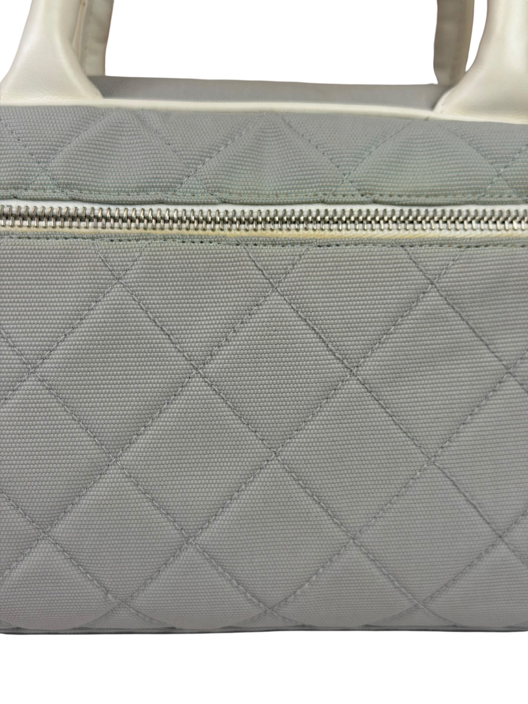 Chanel Grey Quilted Leather Trim Bowling Bag 2000