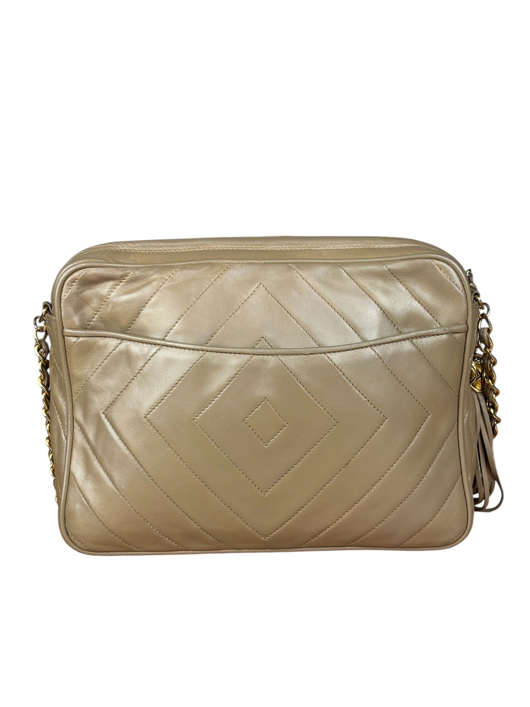 Chanel Tan Beige Chevron Leather Camera Case