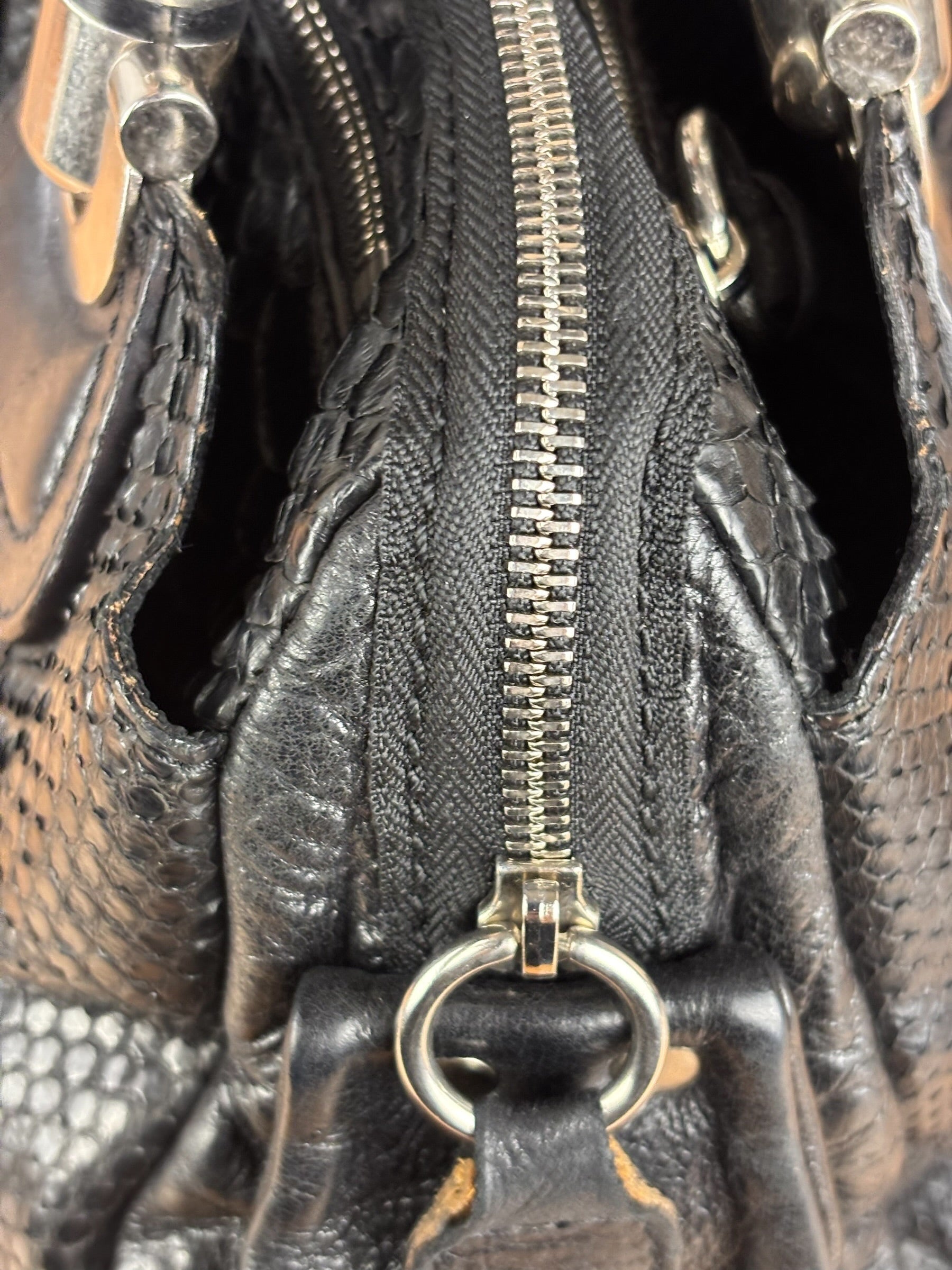 Chloé Vintage Black Leather Python Silverado Shoulder Bag