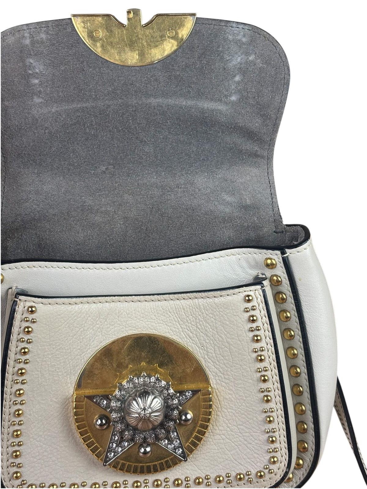 Miu Miu Cream Leather Dahlia Jewel Star Crossbody