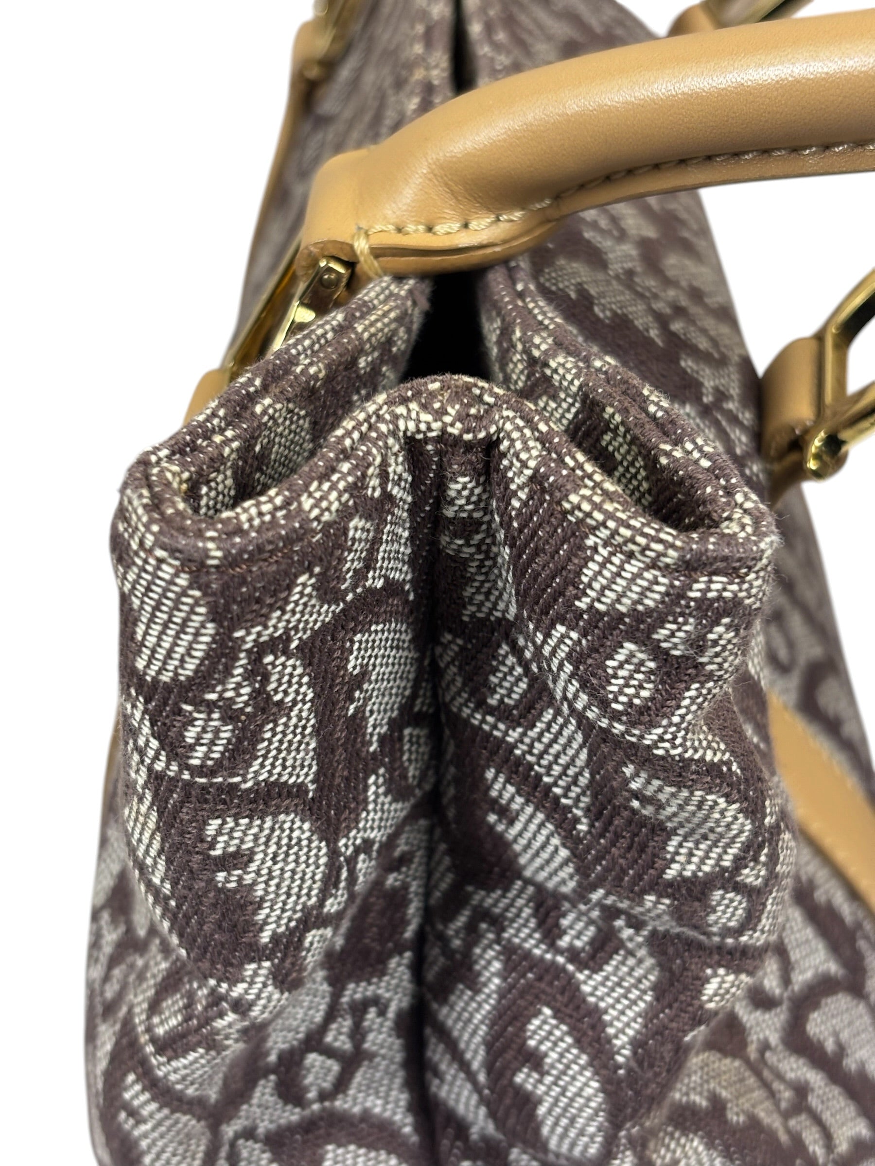 Christian Dior Brown Leather Trim Canvas Trotter Tote