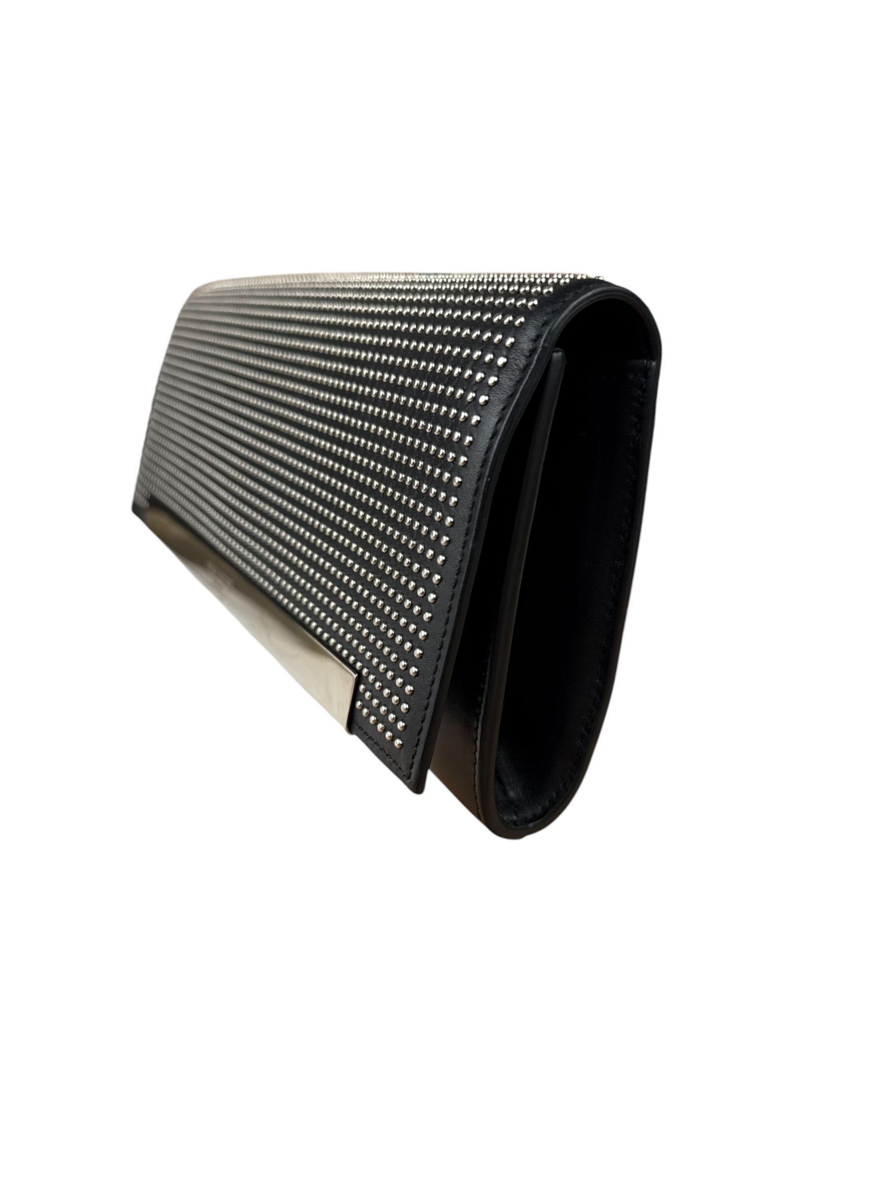 Yves Saint Laurent Black Calfskin Studded Lutetia Flap Clutch