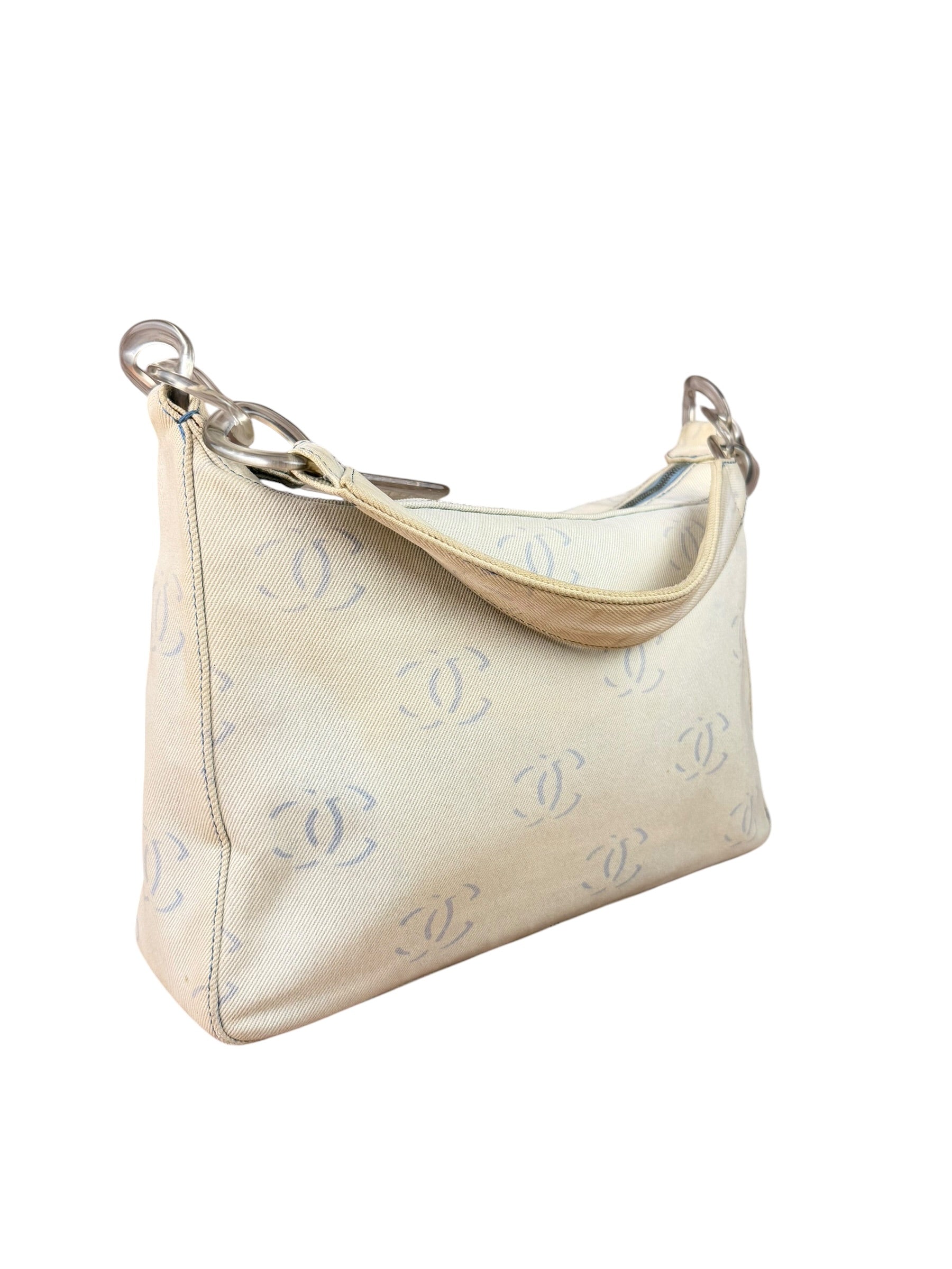 Chanel Light Washed Denim CC Canvas Logo Shoulder Bag 2002