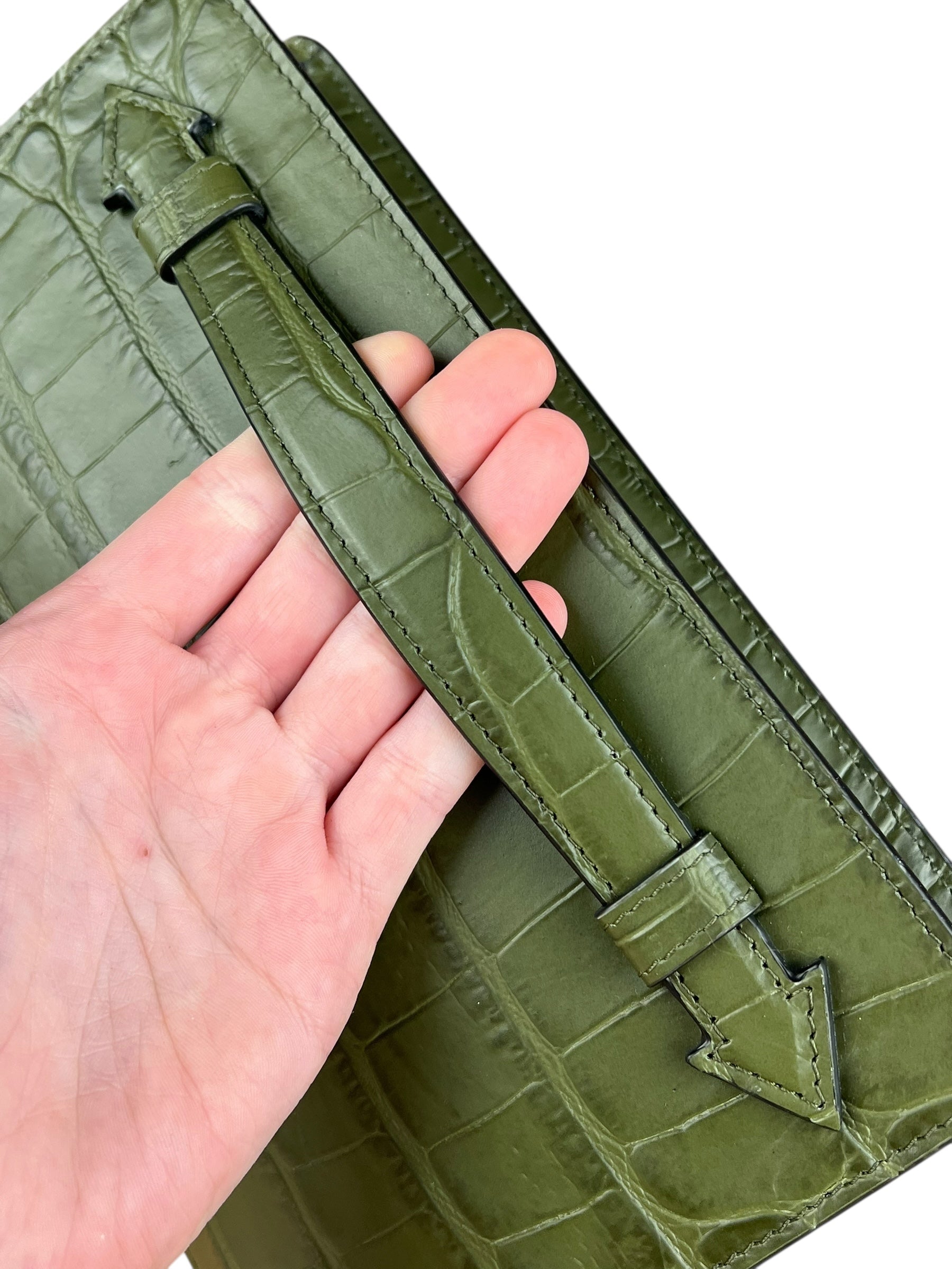 Versace Green Croc-Embossed Medusa Leather Clutch