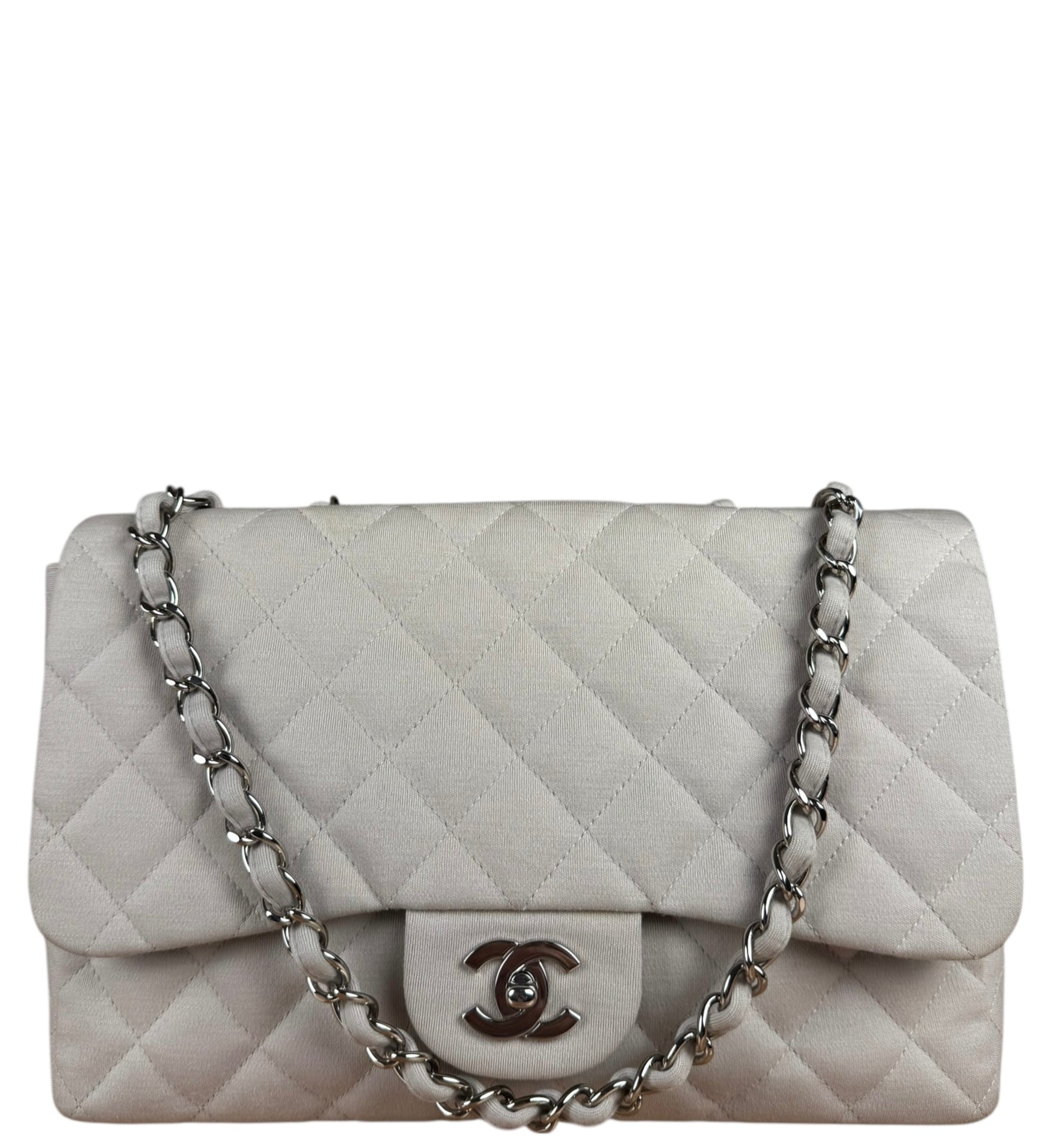 Chanel Grey Cotton M Classic Flap