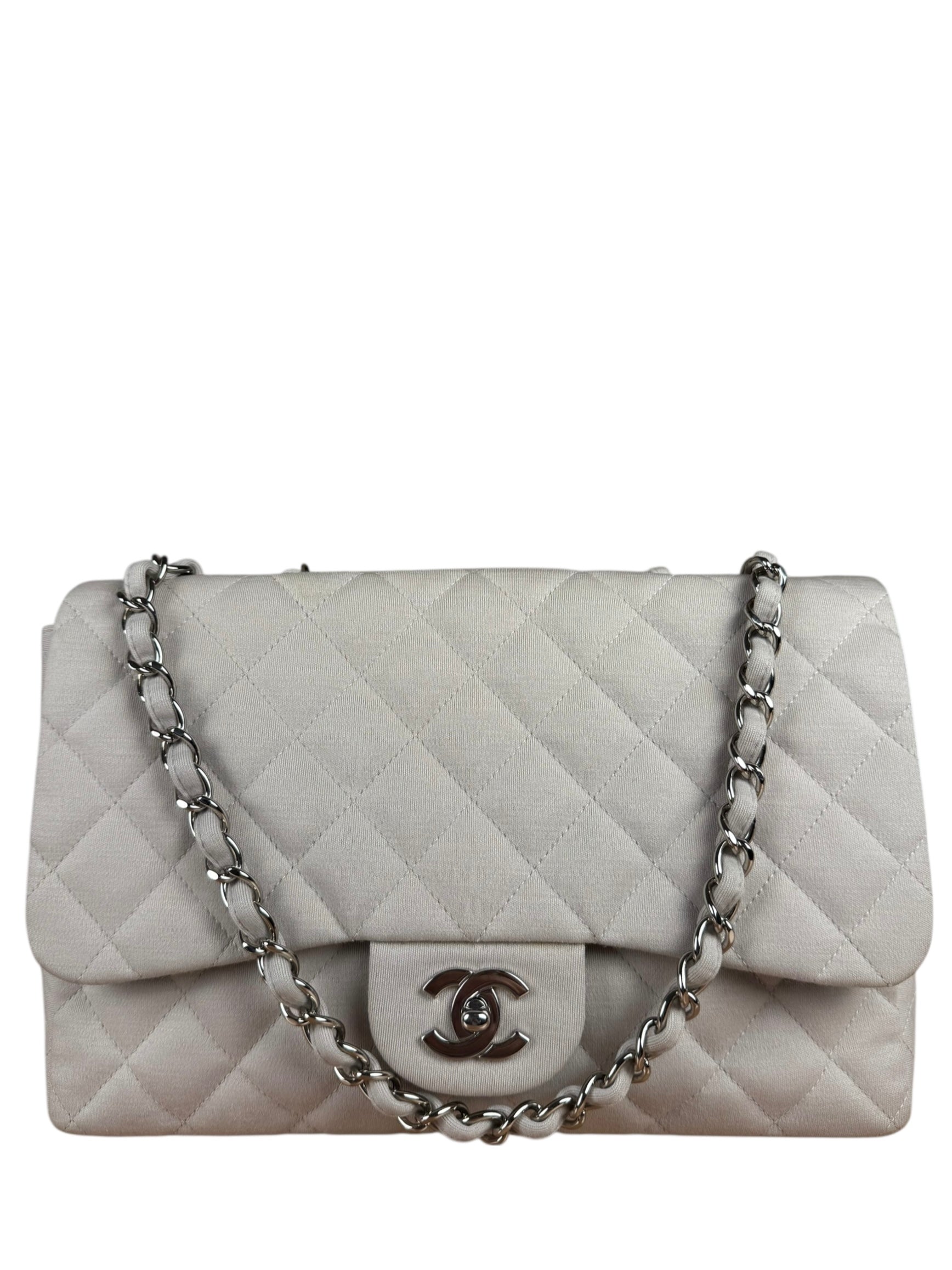 Chanel Grey Cotton M Classic Flap