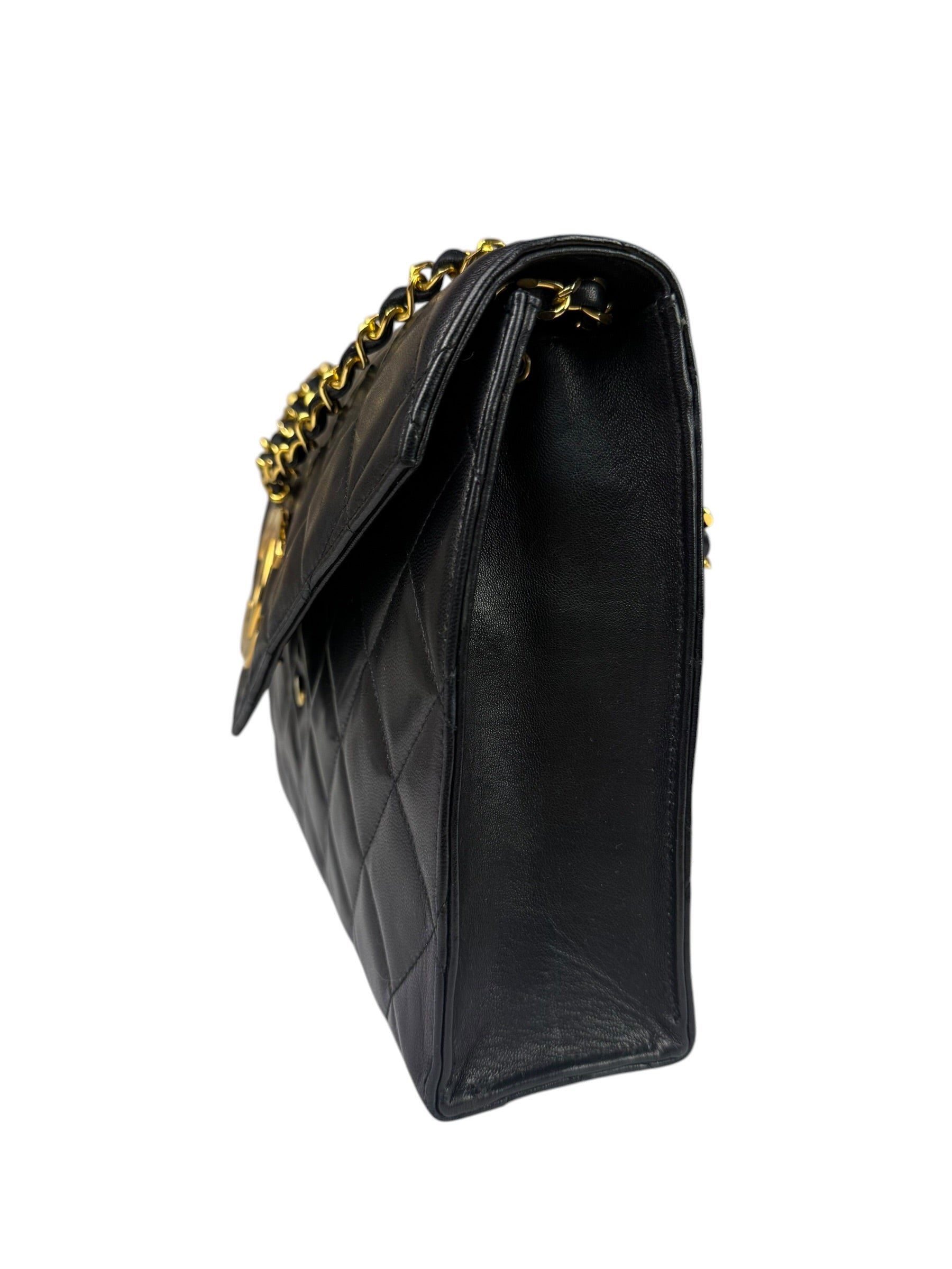 Chanel Black Quilted Leather Envelope Flap Bag Early 90's