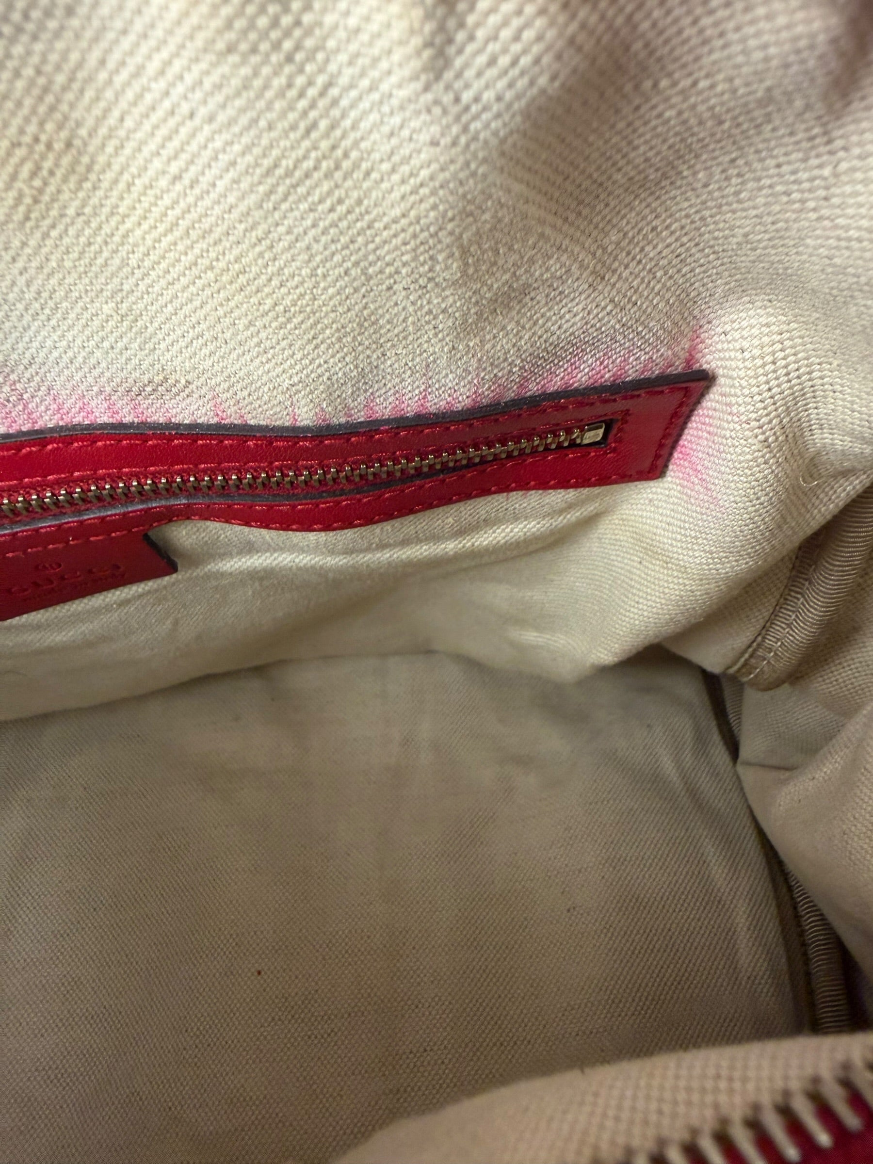 Gucci Beige/Red Leather GG Joy Boston Two-Way Bag