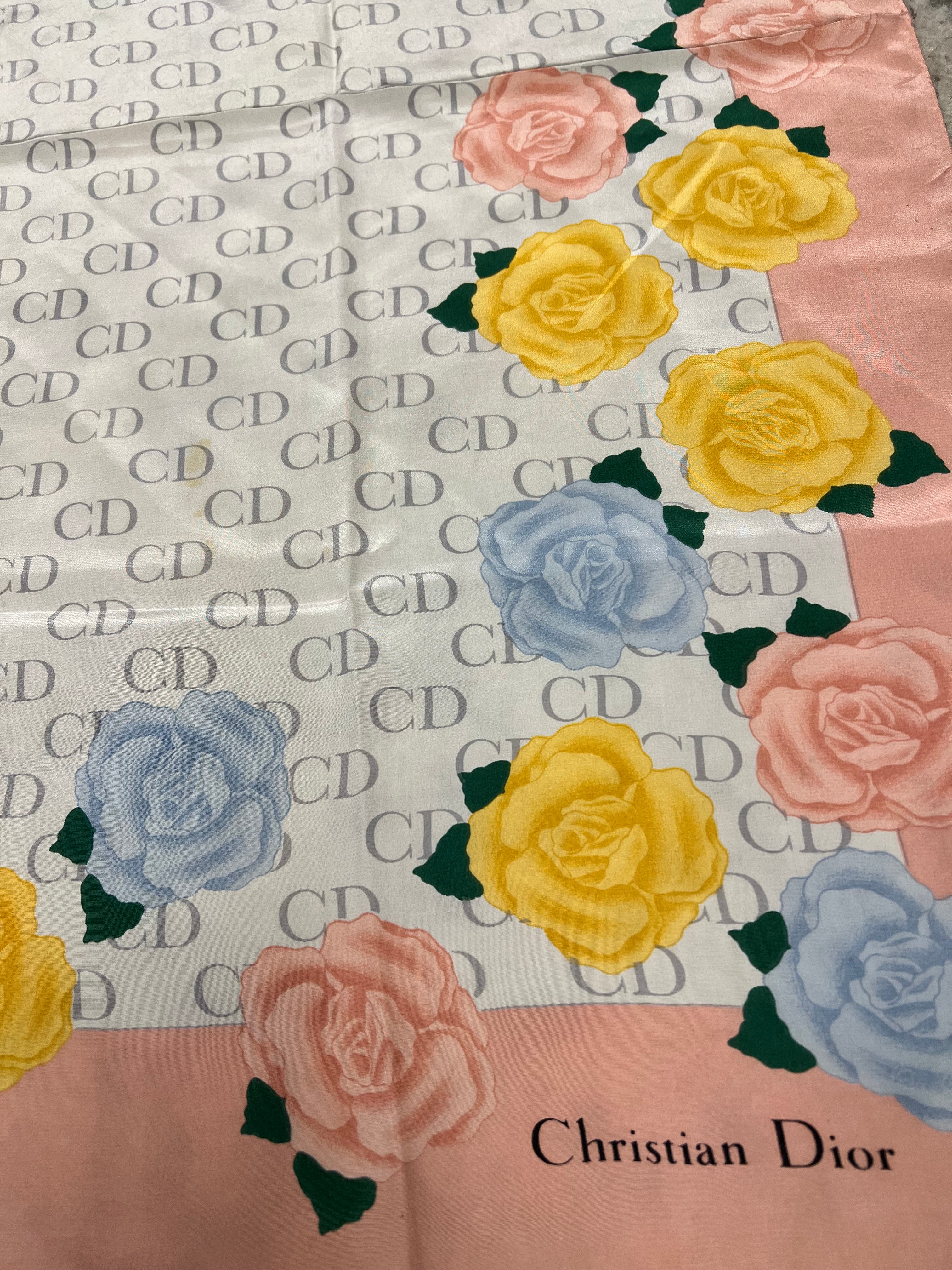 Christian Dior CD Flower Print Silk Scarf