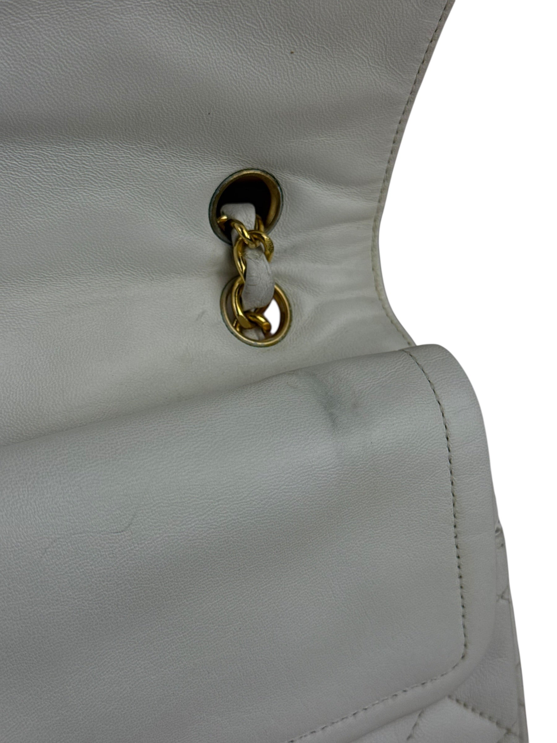 Chanel CC White Quilted Double Flap Bag 1988
