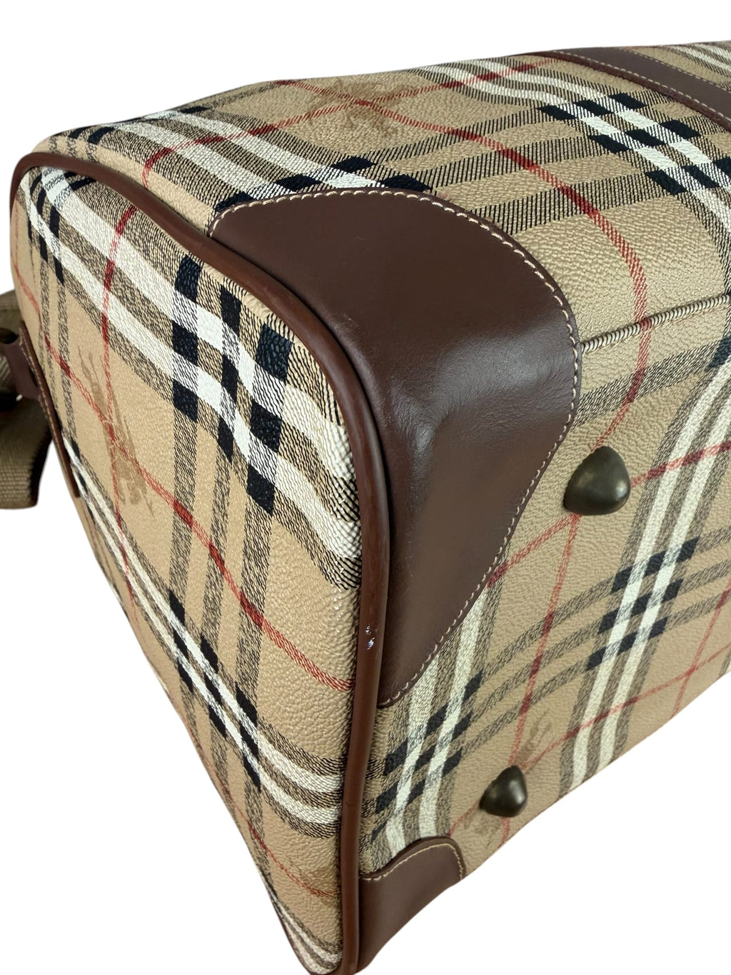 Burberry Beige/Brown Leather Haymarket House Check Boston Two-Way Bag