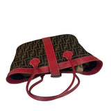 Fendi Beige/Red Leather Trim Zucca Buckle Tote