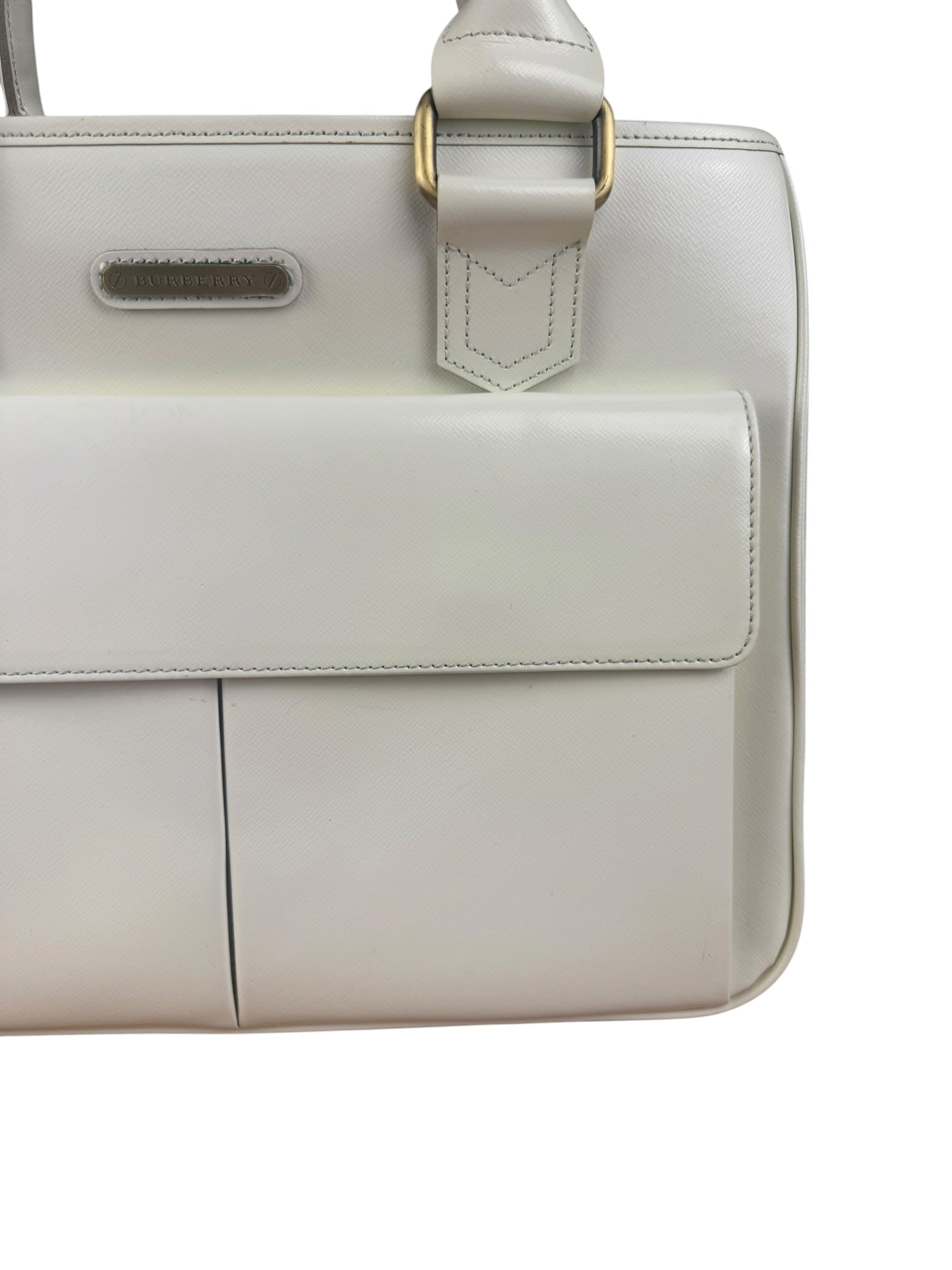 Burberry White Leather Multi-Pocket Handbag