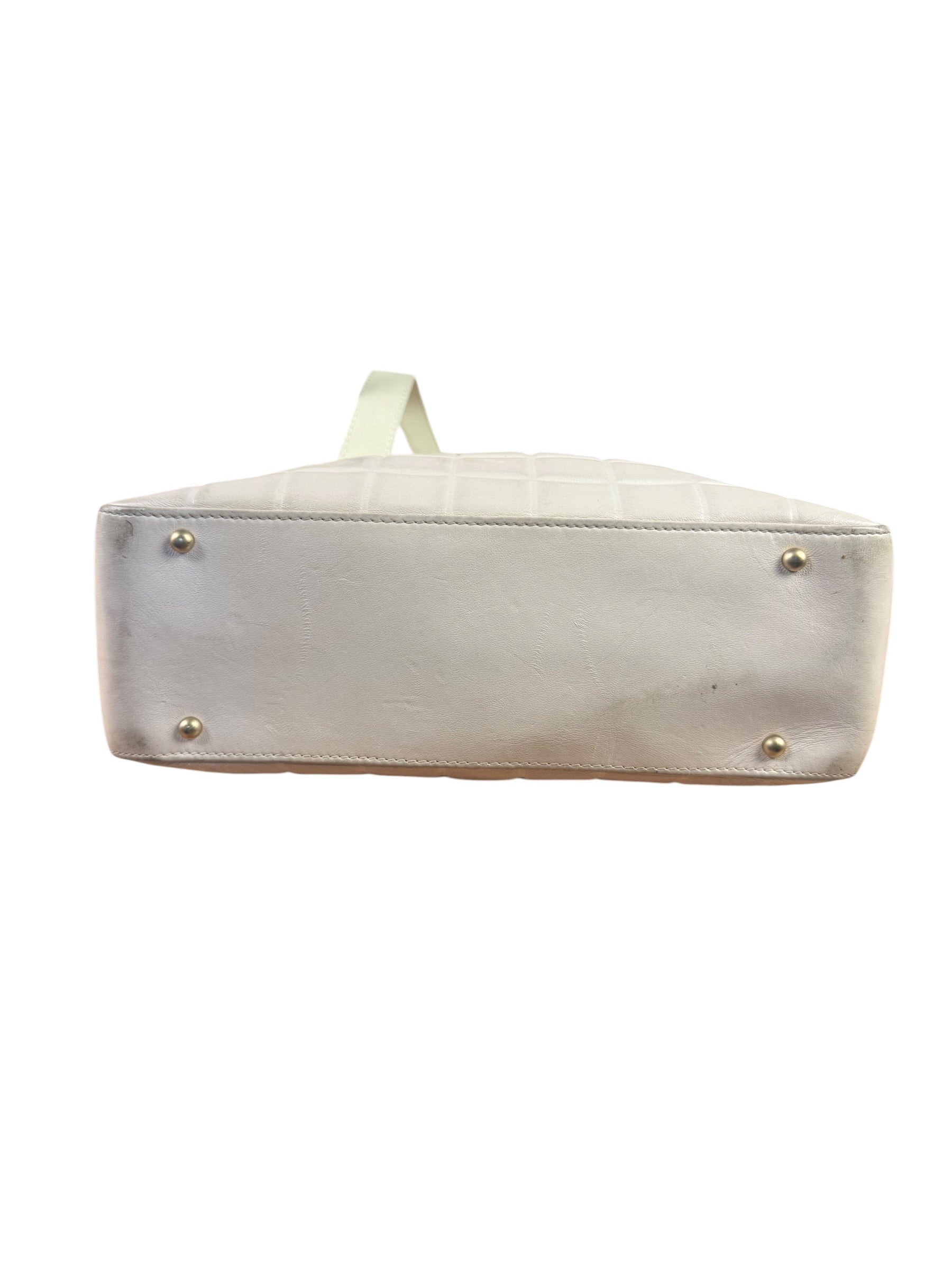 Chanel White Leather Chocolate Bar CC Tote Bag 2002