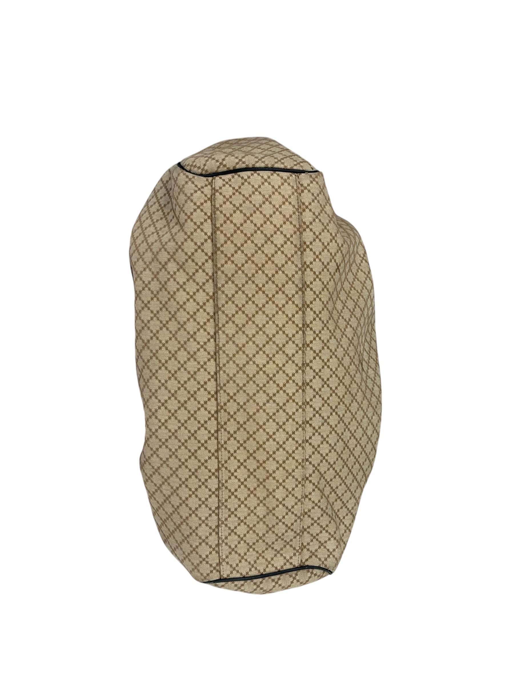 Gucci Beige Leather Trim Diamante Canvas Sukey Tote