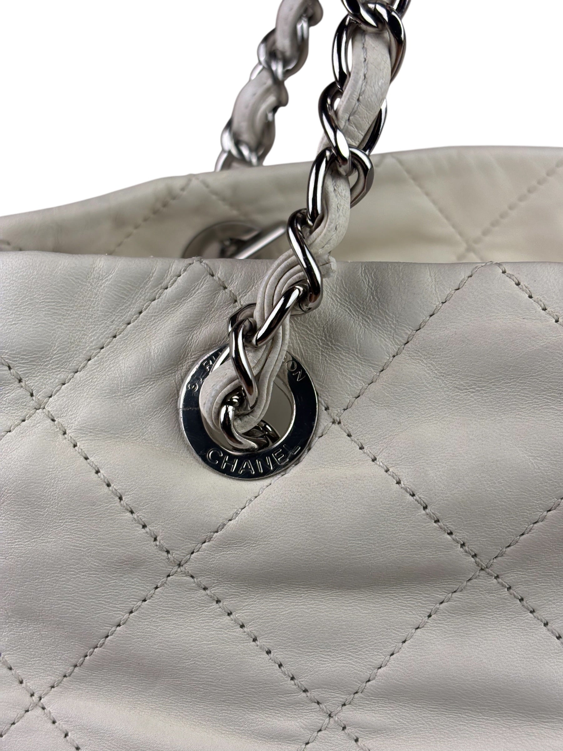 Chanel White Quilted Leather Gabrielle Shopping Tote 2010
