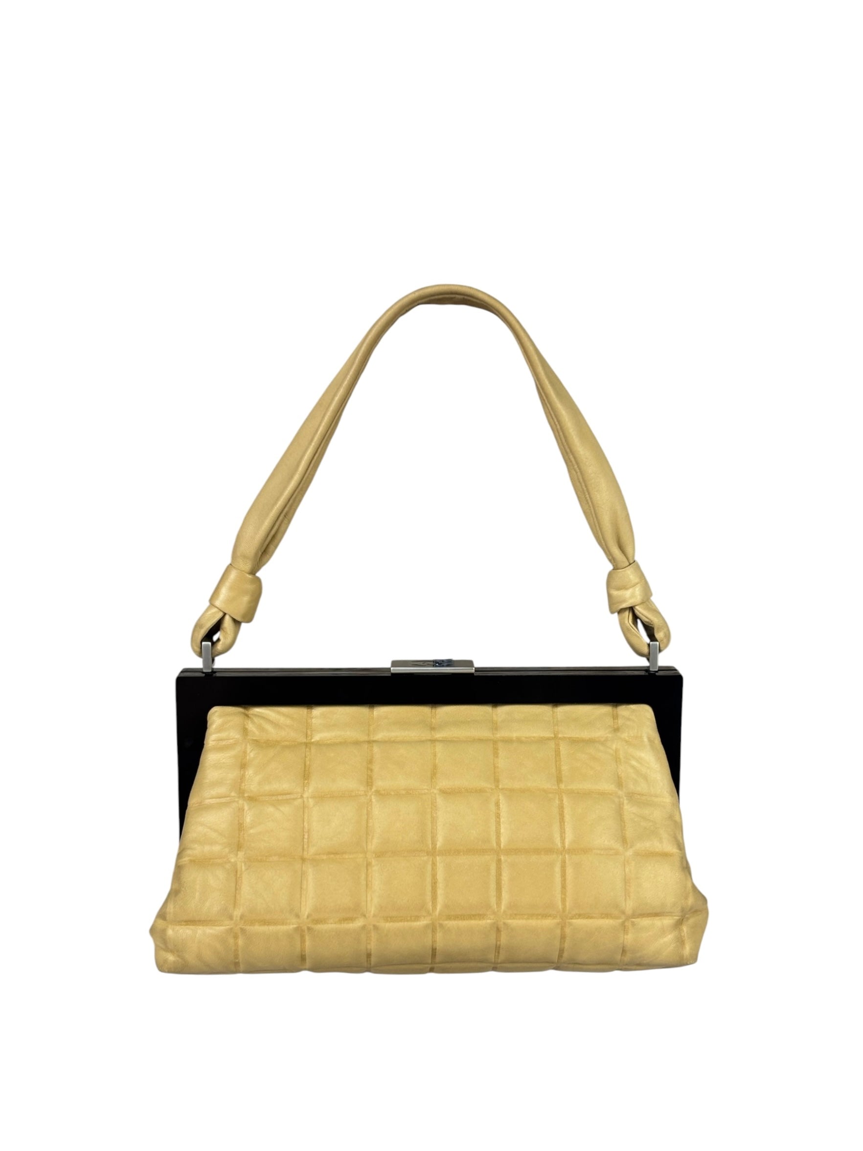 Chanel Beige Lambskin Chocolate Bar Frame Handbag 2002