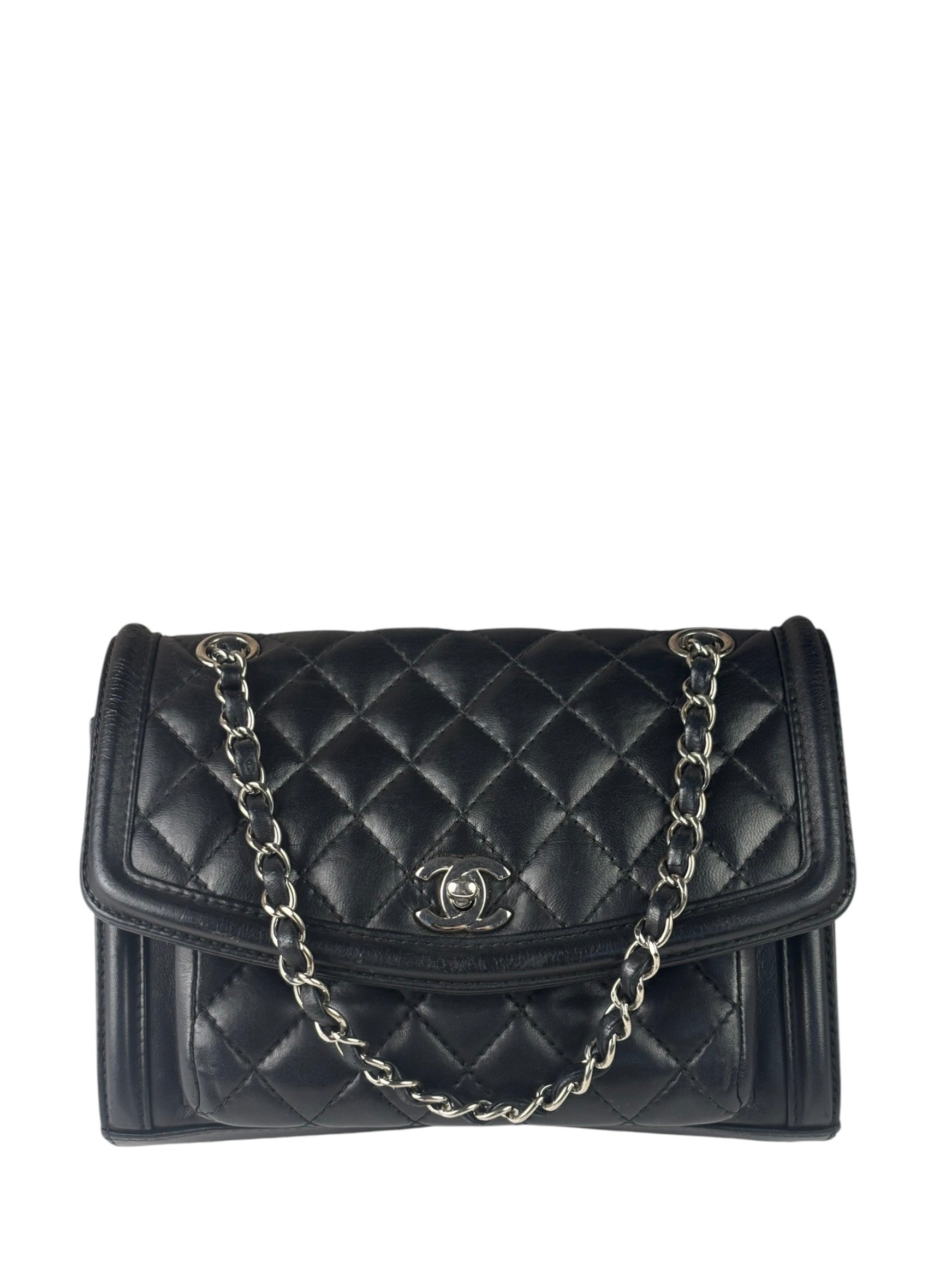 Chanel Black Quilted Leather Geometric Chain Flap Bag 2014
