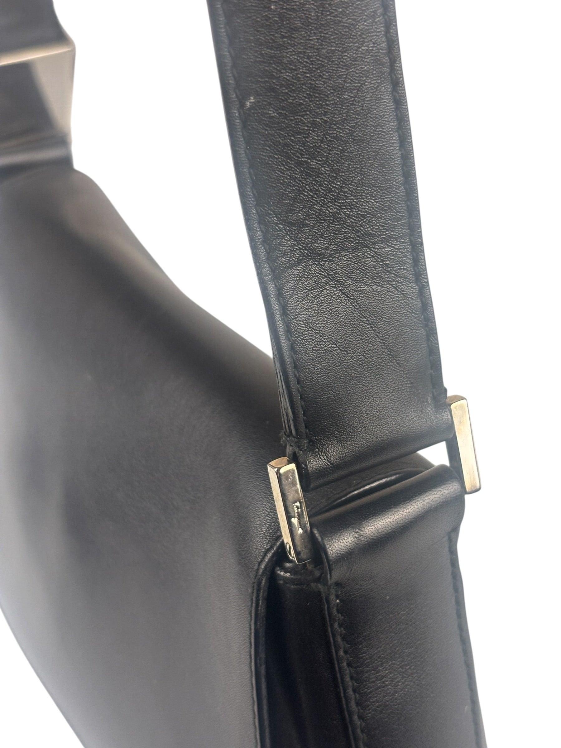 Ferragamo Vintage Black Leather Flap Shoulder Pochette