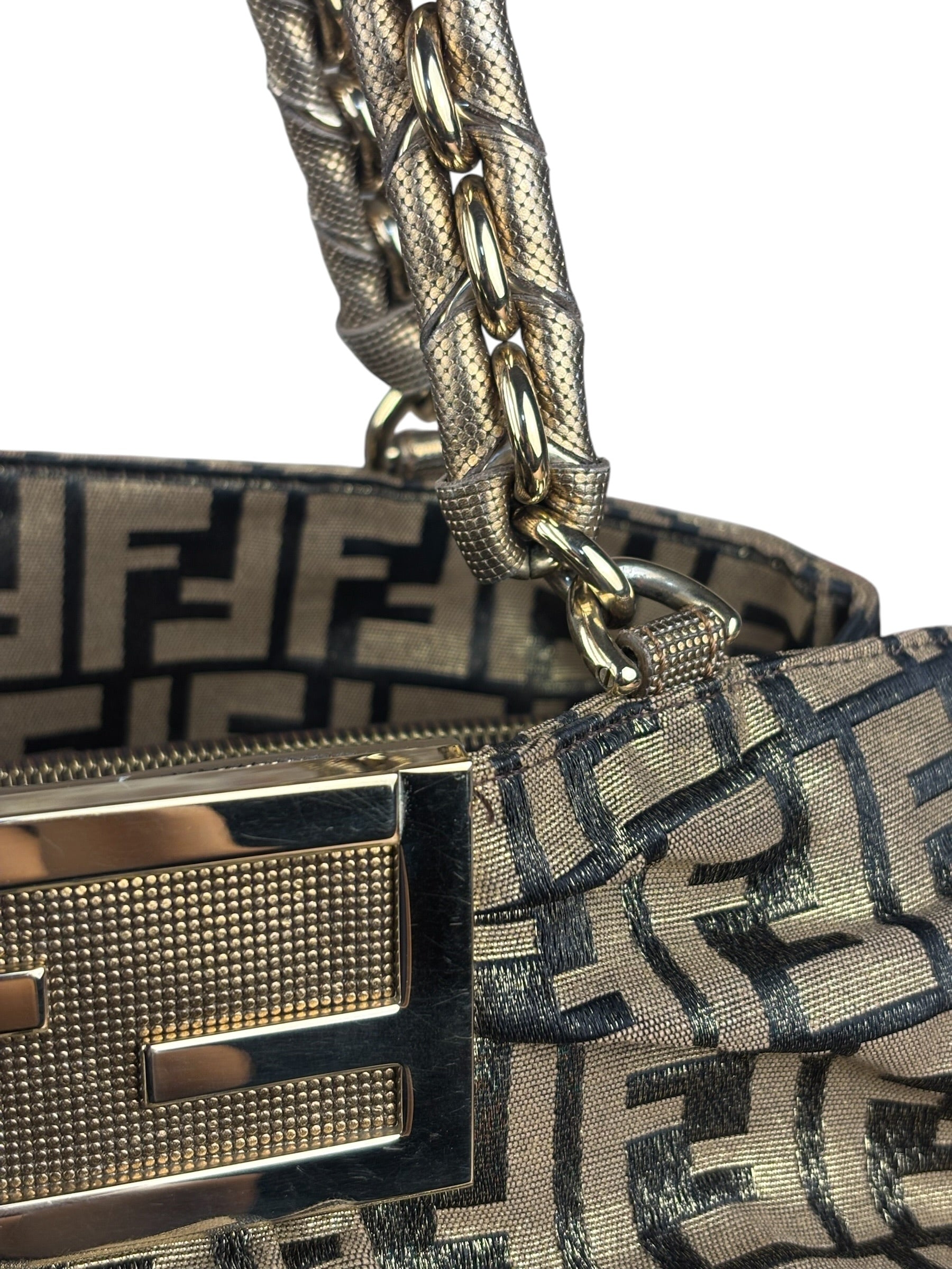 Fendi Vintage Gold Shimmer Zucca Shoulder Bag