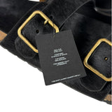 Yves Saint Laurent Black Jimmy Pony Hair Falt Sandal