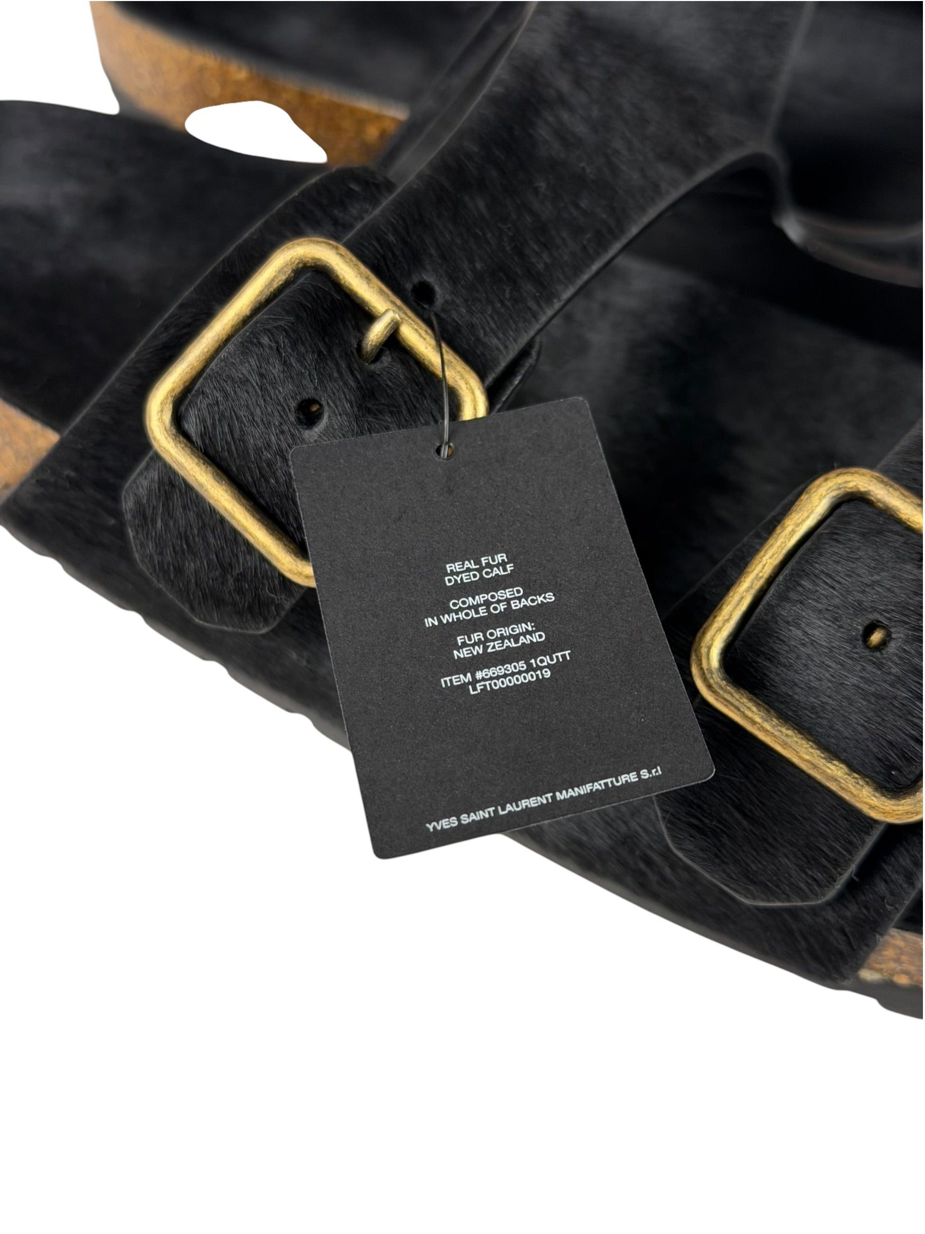 Yves Saint Laurent Black Jimmy Pony Hair Falt Sandal